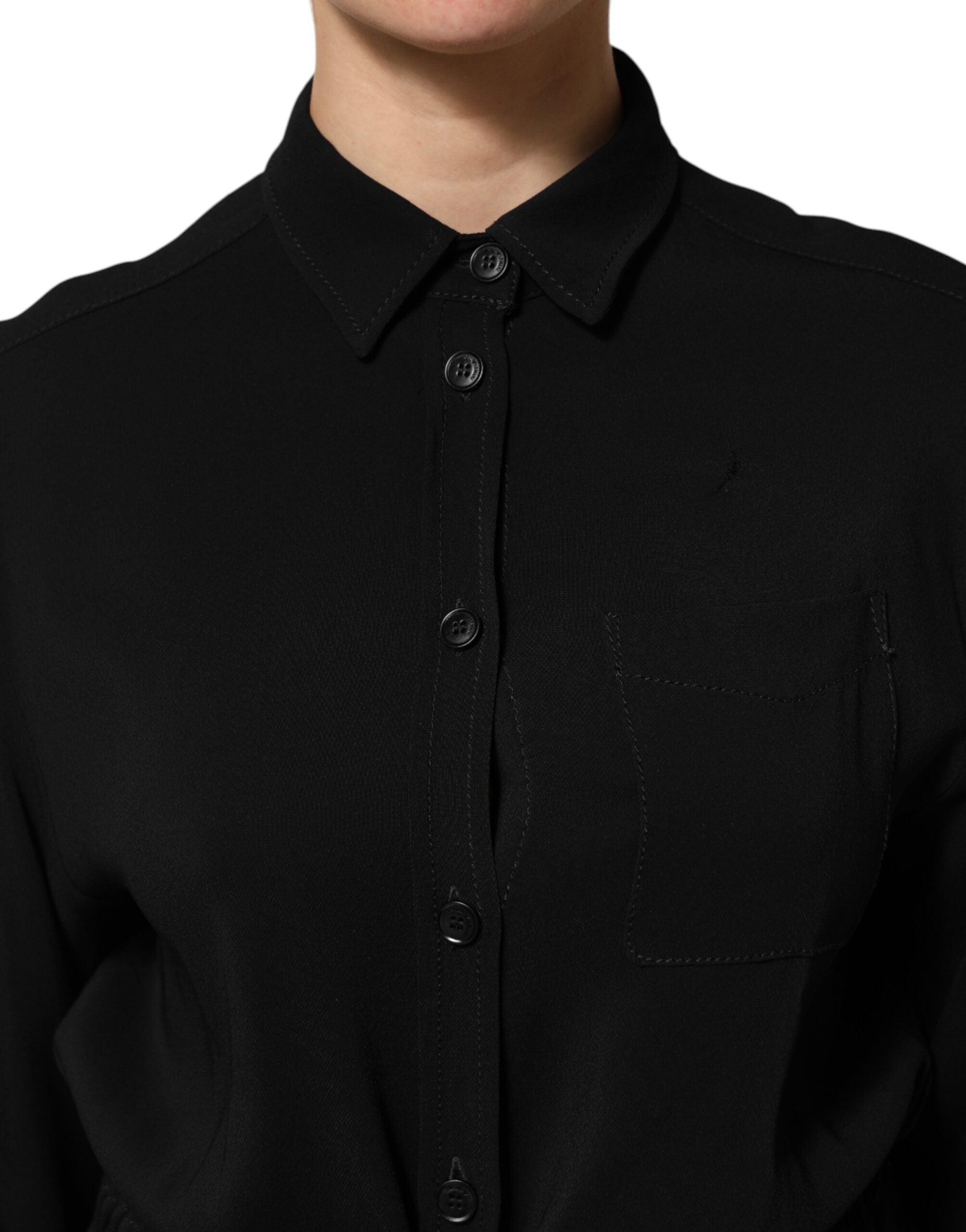 Emporio Armani Black Viscose Blend Shirt Style Belted Dress