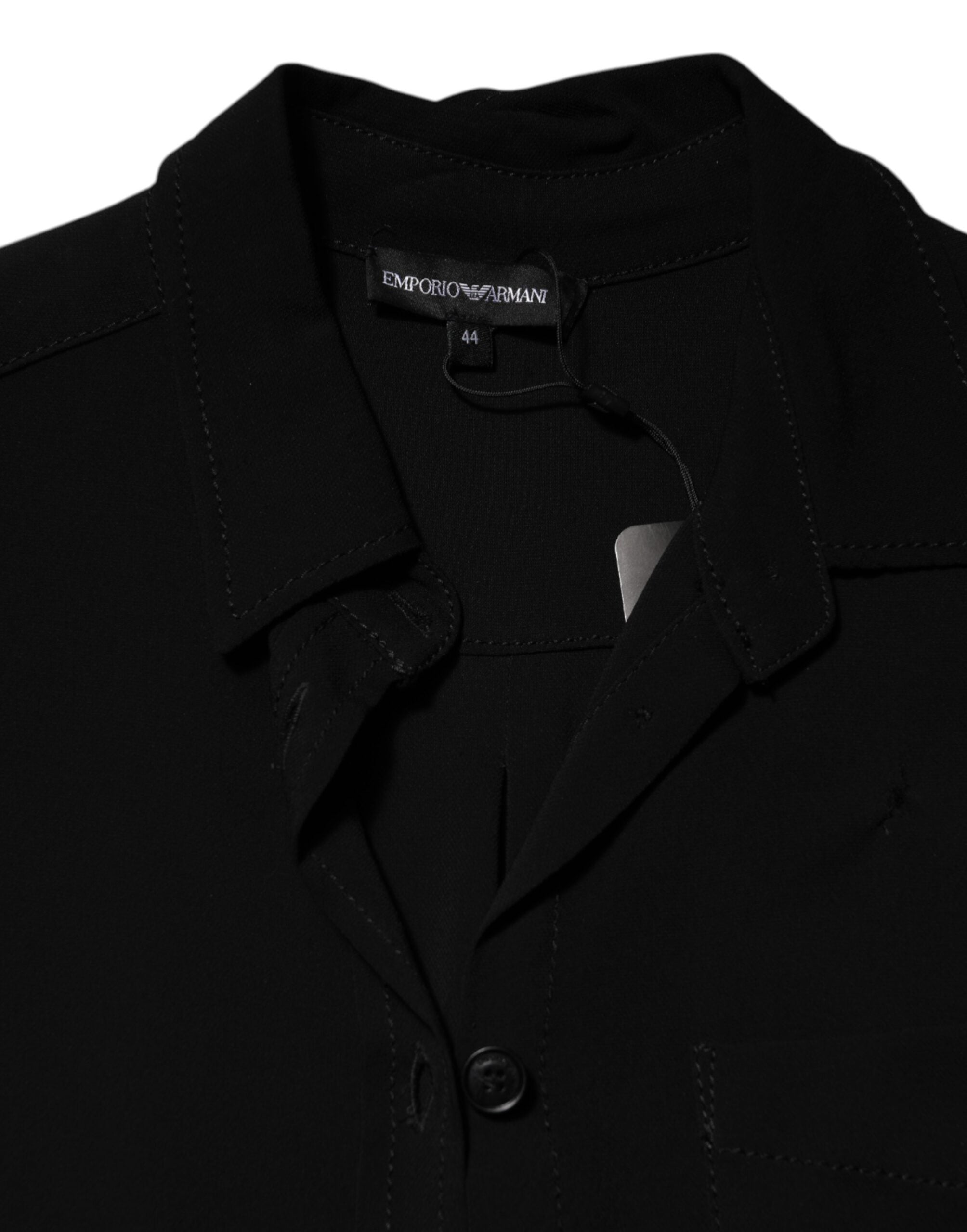 Emporio Armani Black Viscose Blend Shirt Style Belted Dress
