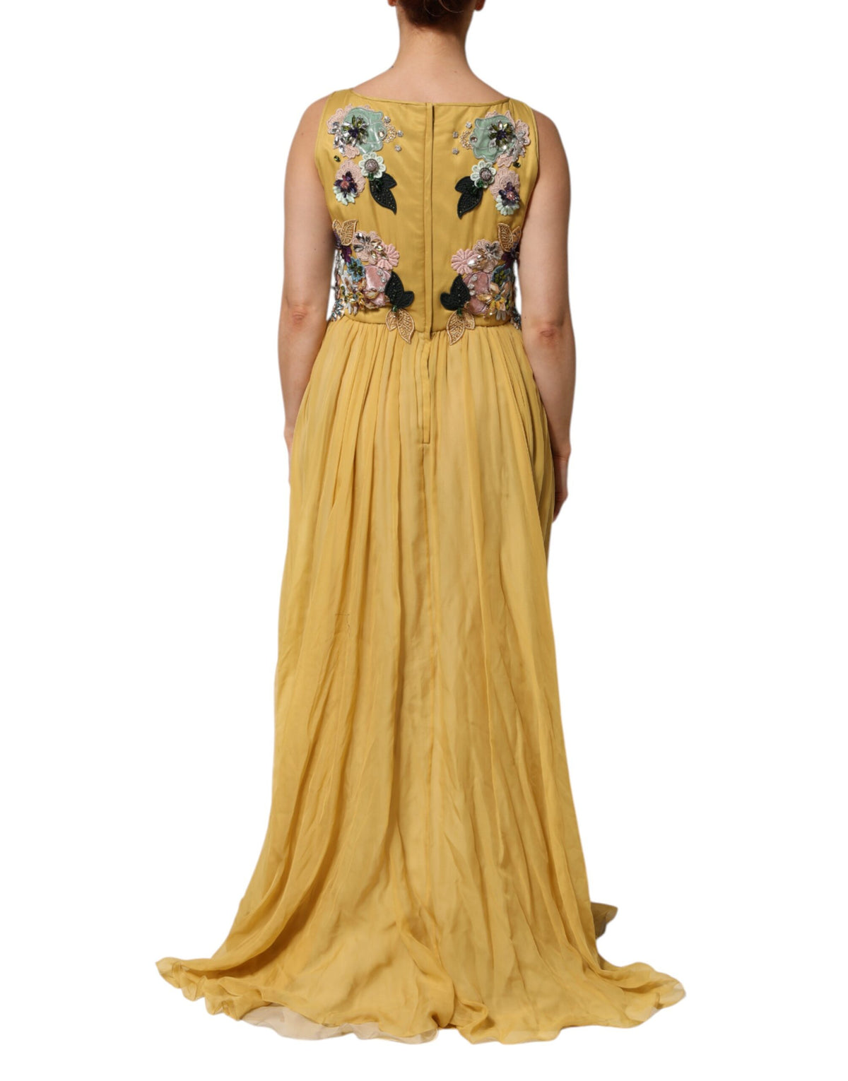 Indulge in the exquisite Dolce & Gabbana Yellow Silk Floral Embroidered Maxi Dress, a luxurious blend of silk chiffon and meticulous craftsmanship, perfect for unforgettable elegance.