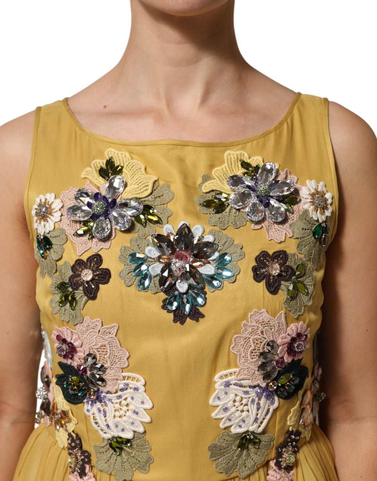 Indulge in the exquisite Dolce & Gabbana Yellow Silk Floral Embroidered Maxi Dress, a celebration of Italian craftsmanship and luxurious silk chiffon, perfect for unforgettable evenings.