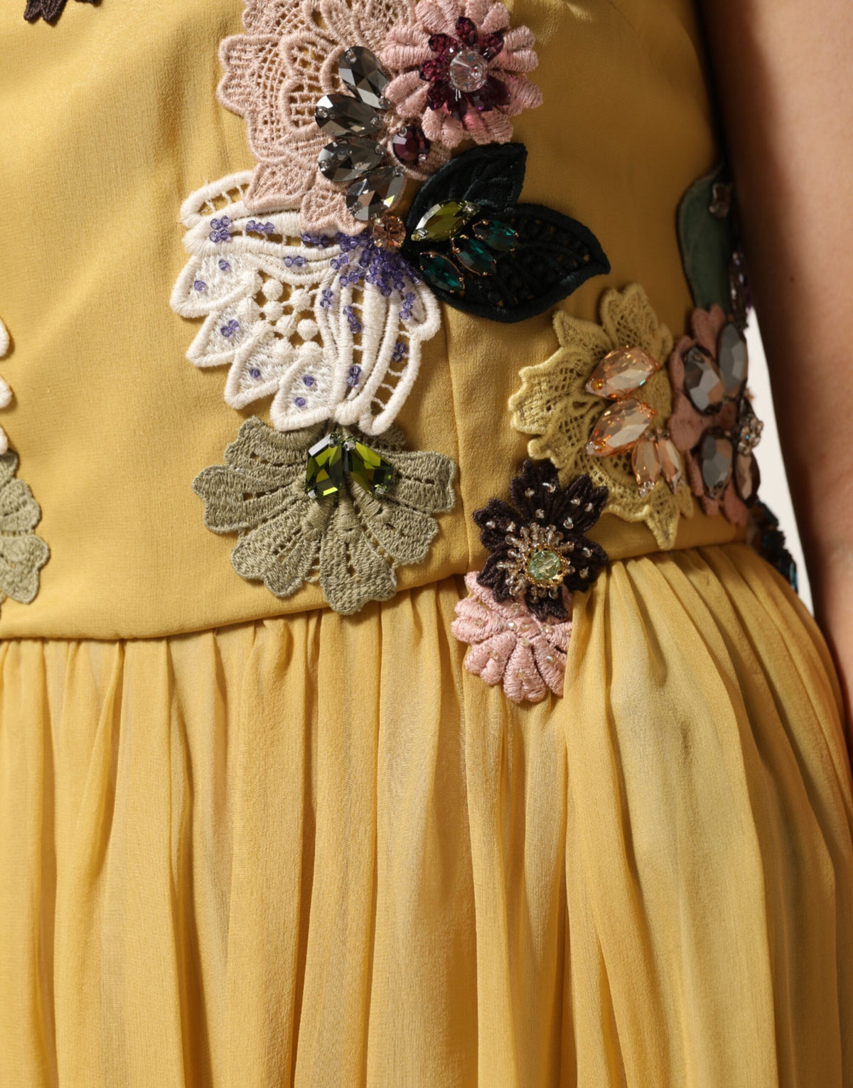 Indulge in the exquisite allure of the Dolce & Gabbana Yellow Silk Floral Embroidered Maxi Dress, a masterpiece of silk chiffon and intricate craftsmanship, perfect for unforgettable moments.