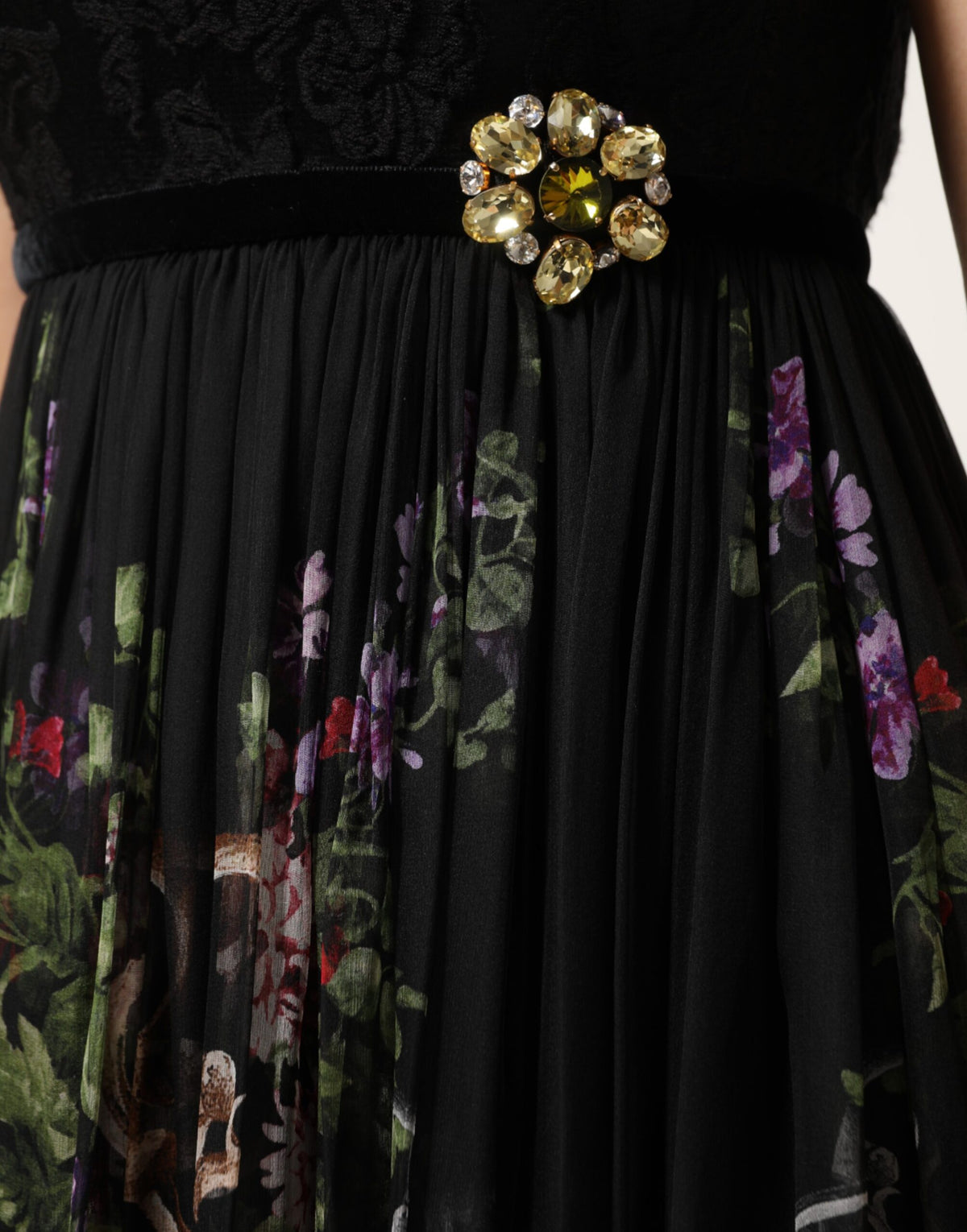 Elevate your elegance with the Dolce & Gabbana Black Floral Key Print Crystal Strapless Dress, a masterpiece of silk and crystal that embodies luxurious couture allure.