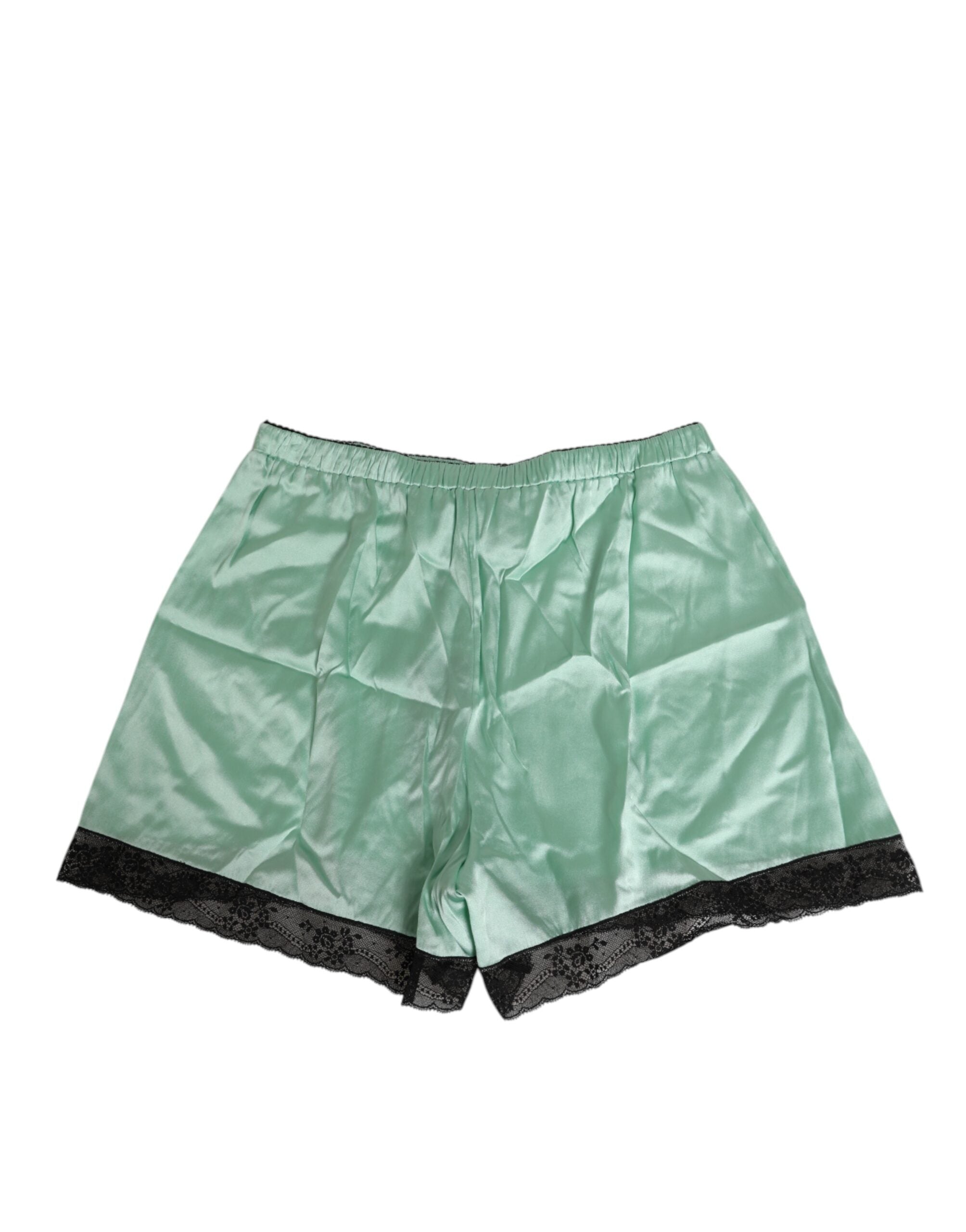 Dolce & Gabbana Water Green Satin Black Lace Trim Underwear