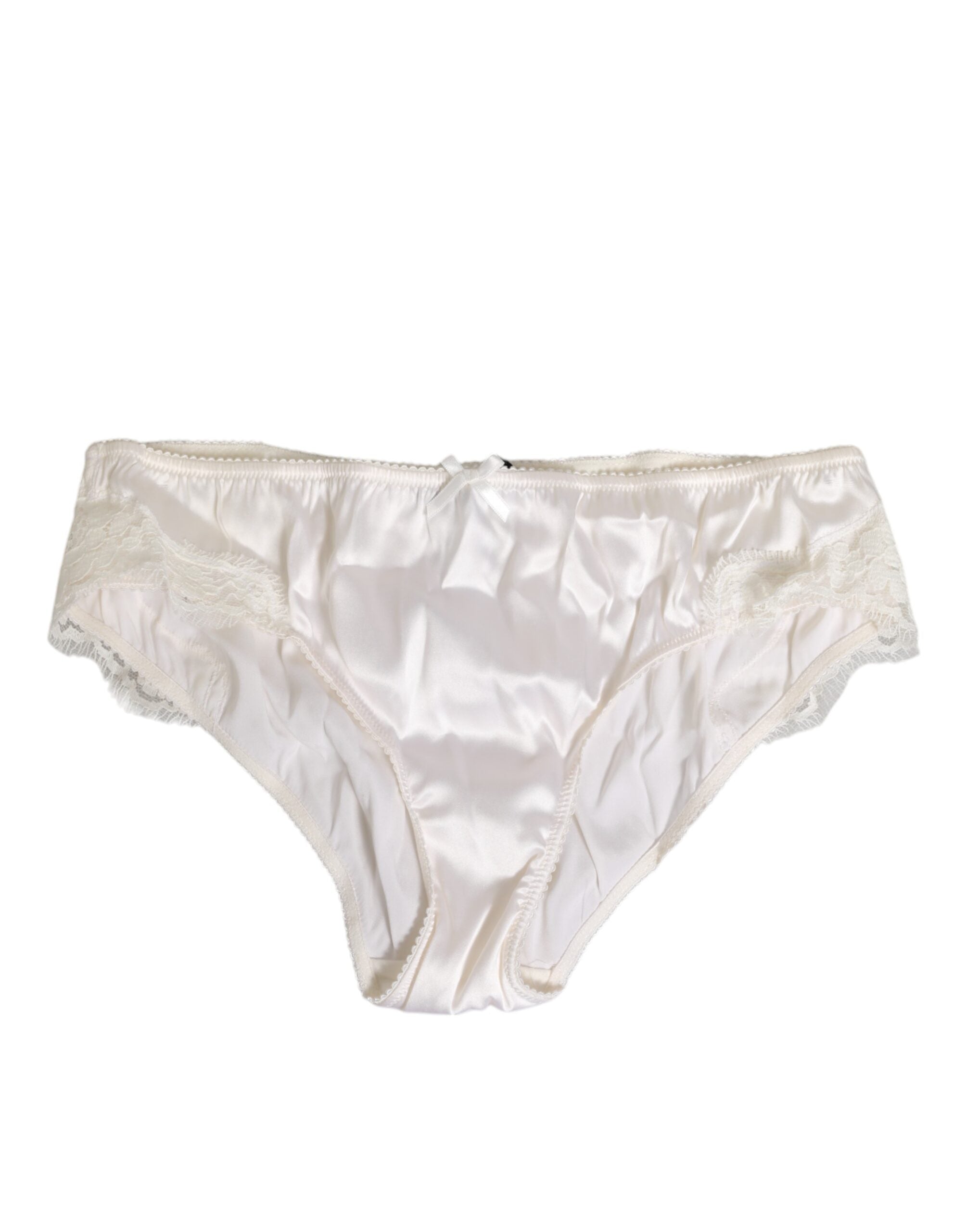 Dolce & Gabbana Ivory White Silk Satin Lace Trim Panty Underwear