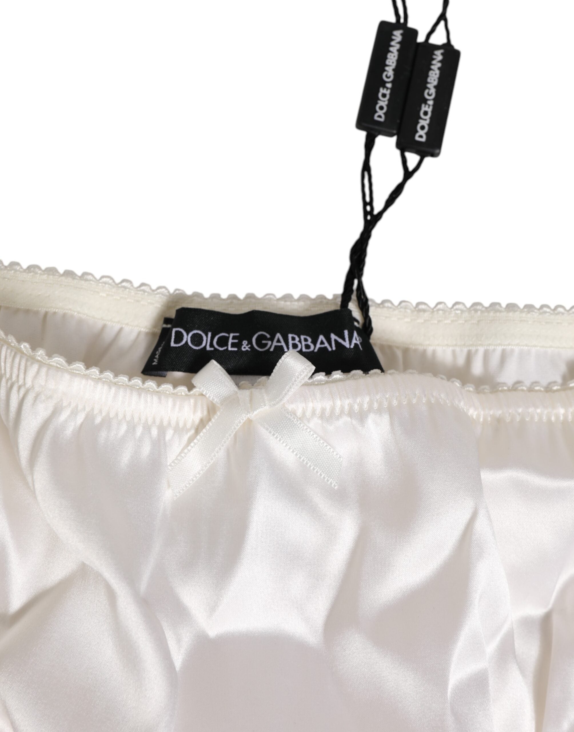 Dolce & Gabbana Ivory White Silk Satin Lace Trim Panty Underwear