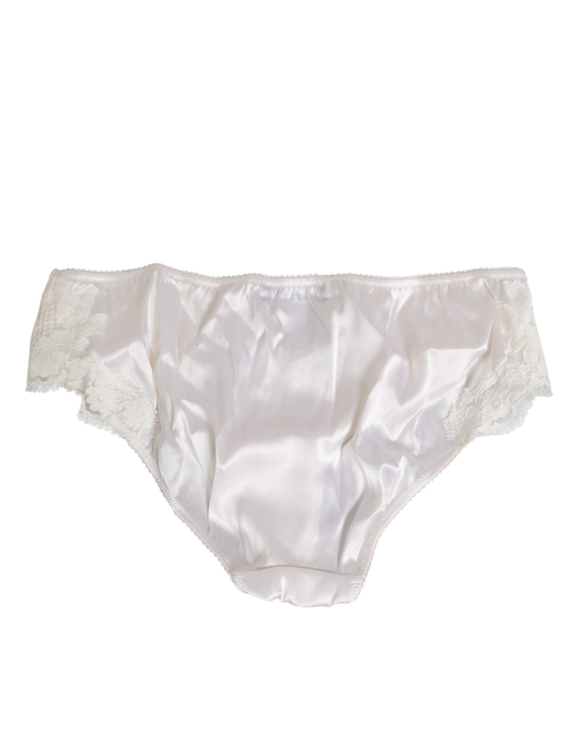 Dolce & Gabbana Ivory White Silk Satin Lace Trim Panty Underwear