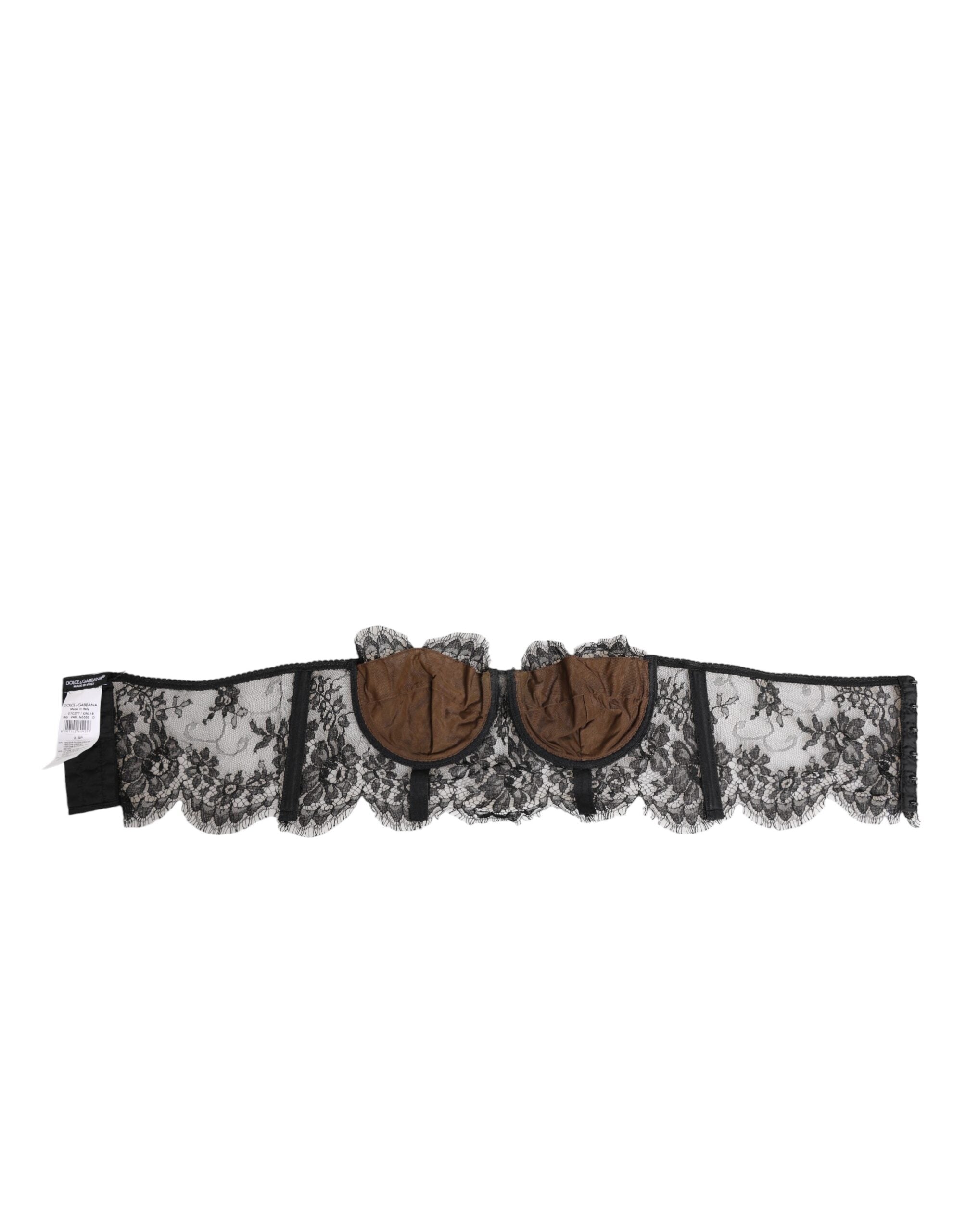 Dolce & Gabbana Black Floral Lace Strapless Bustier Underwear