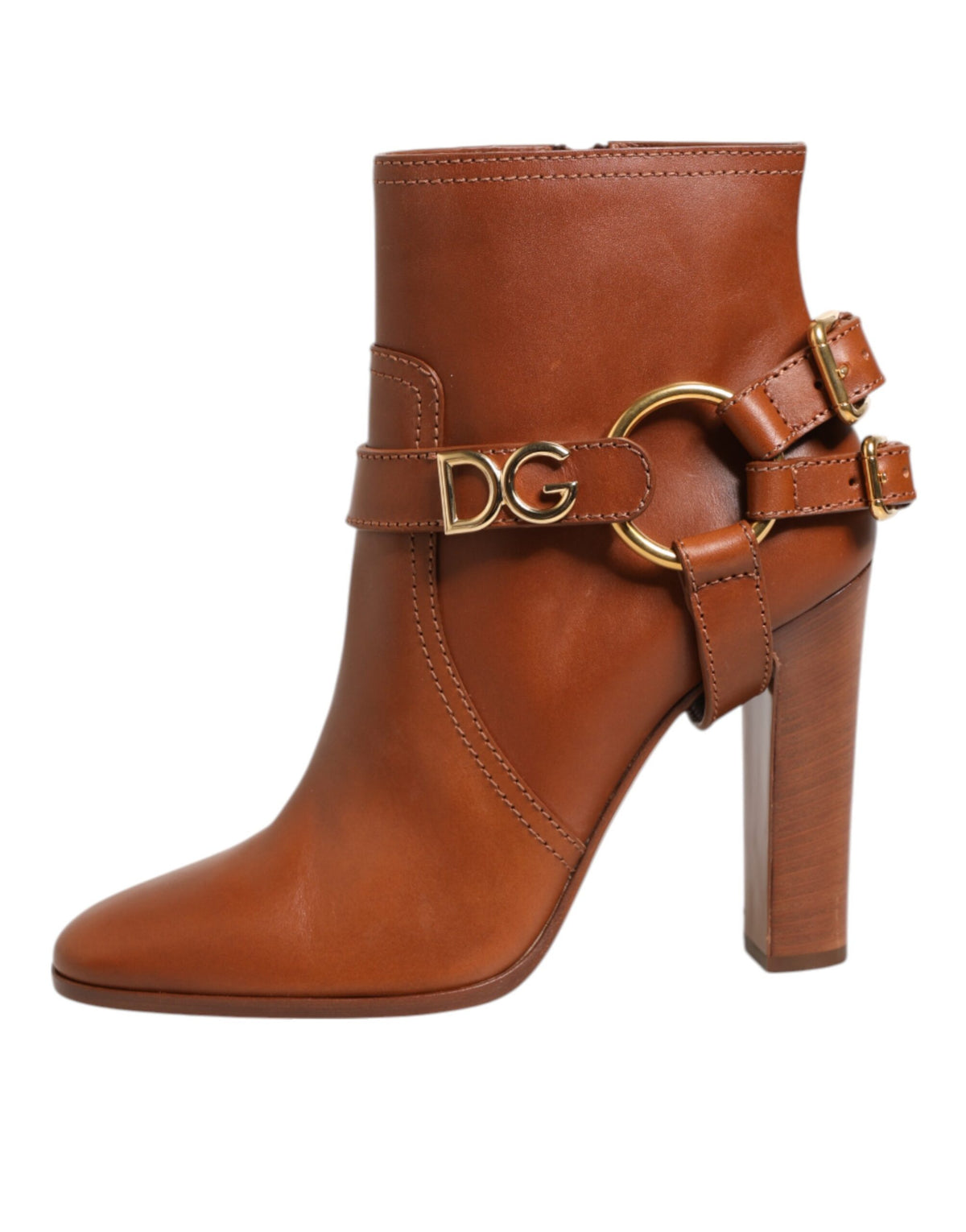 Elevate your style with the Dolce & Gabbana Brown Leather DG Logo Buckle Ankle Boots, crafted from exquisite calf leather, embodying unparalleled luxury and sophistication.
