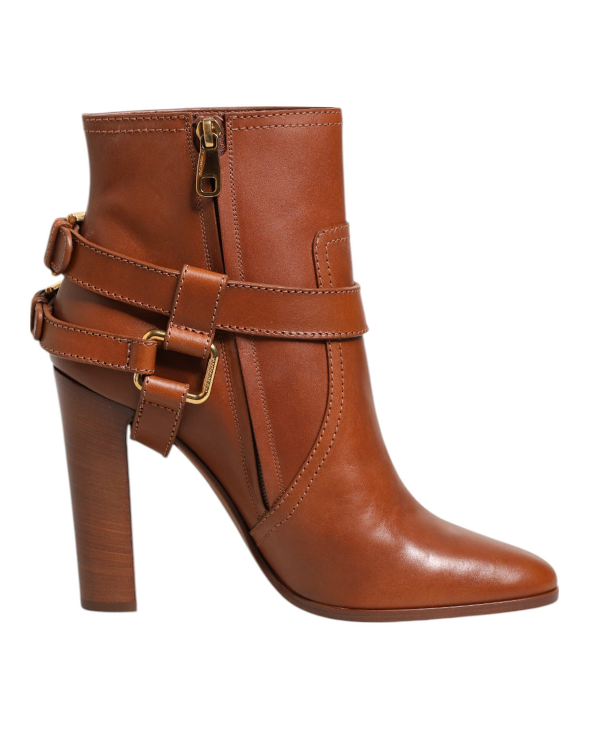 Elevate your style with Dolce & Gabbana's Brown Leather DG Logo Buckle Ankle Boots, crafted from exquisite calf leather for unparalleled luxury and sophistication.
