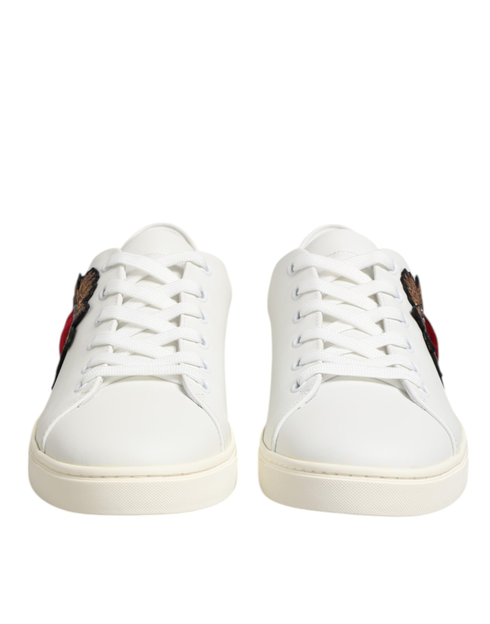 Dolce & Gabbana White Leather Sacre Heart Patch Sneakers Shoes