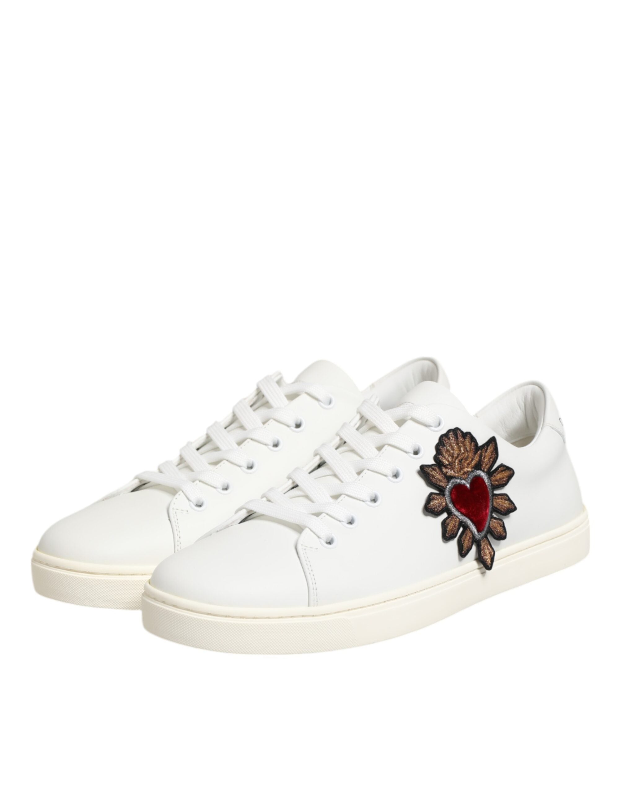 Dolce & Gabbana White Leather Sacre Heart Patch Sneakers Shoes