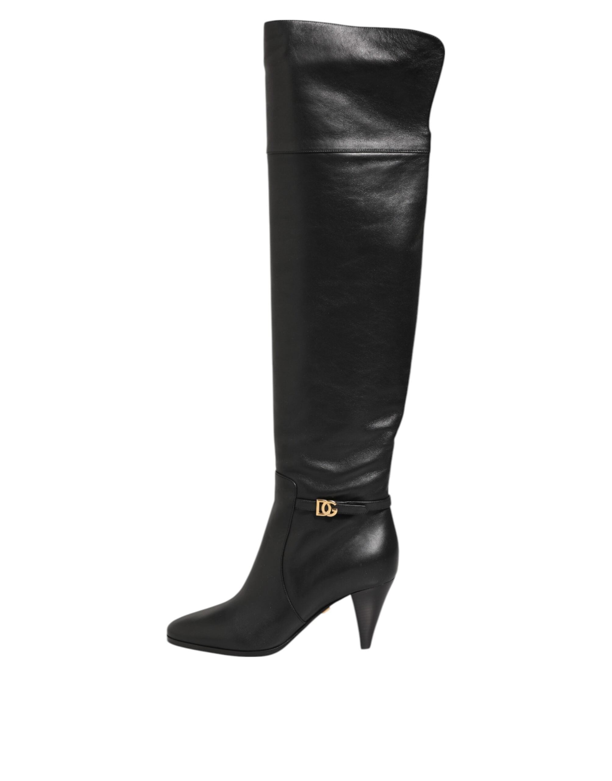 Dolce & Gabbana Black Leather Over-The-Knee DG Boots Shoes