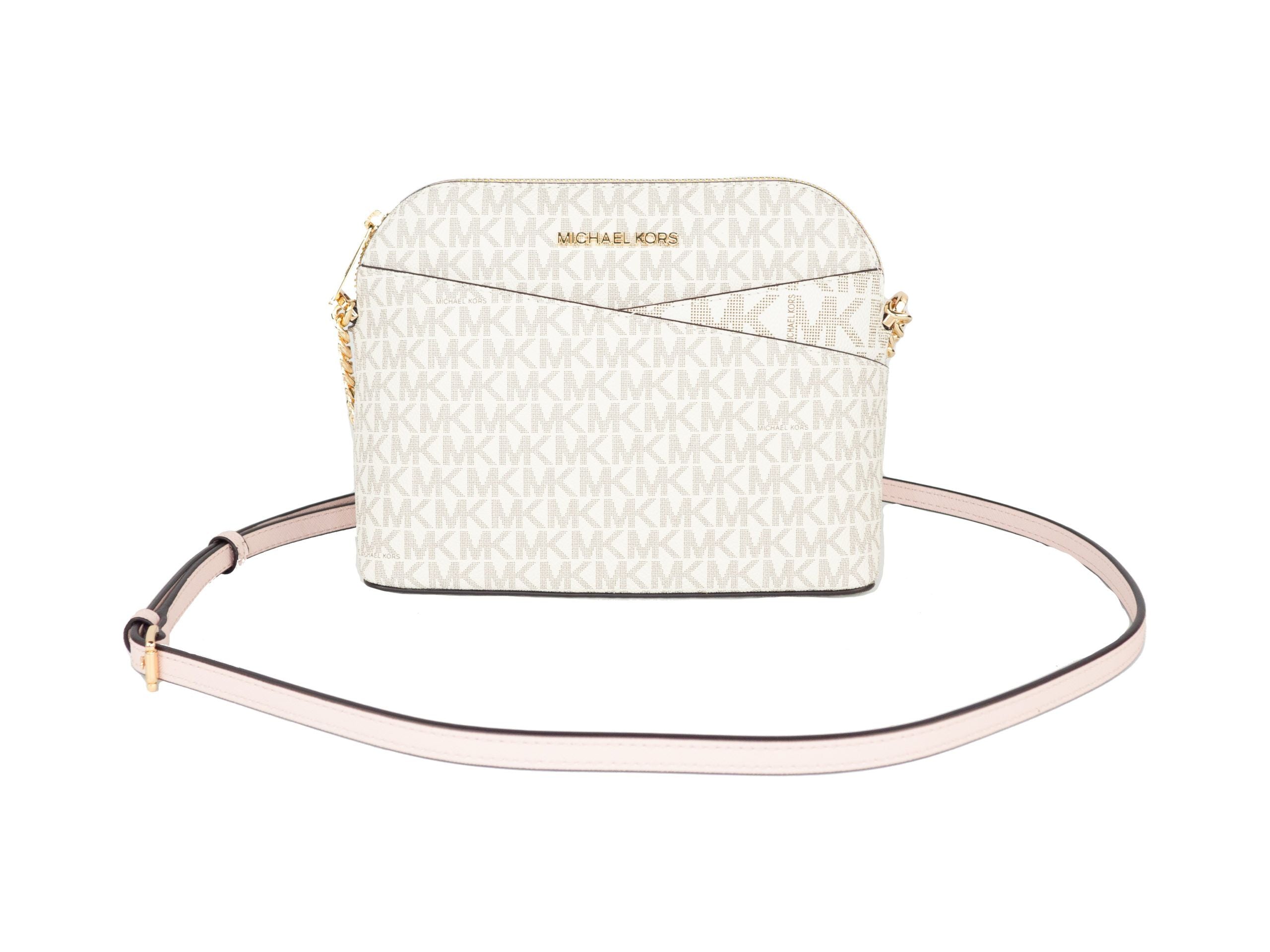 Michael Kors Jet Set Travel Medium Leather X Cross Dome Crossbody Handbag (Vanilla Signature/Powder Blush) - DEA STILOSA MILANO