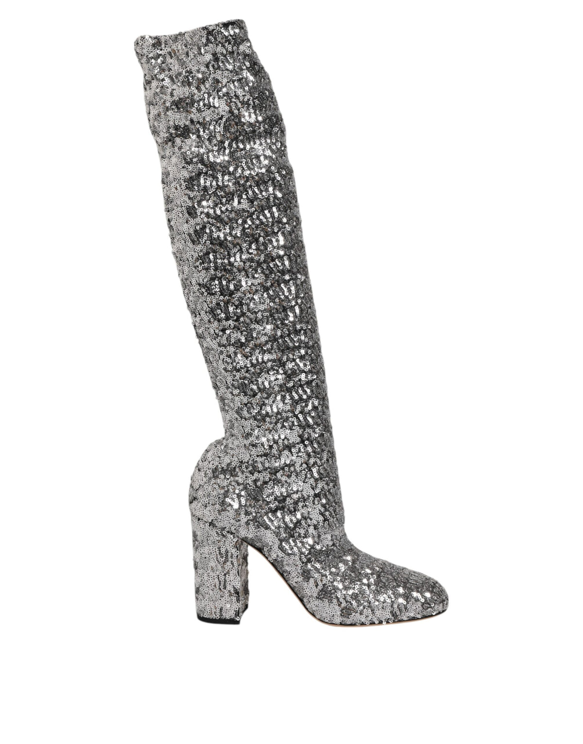 Elevate your allure with Dolce & Gabbana's Silver Sequins High Heel Boot, a masterpiece of Italian craftsmanship that embodies luxury and sensual elegance for the discerning individual.