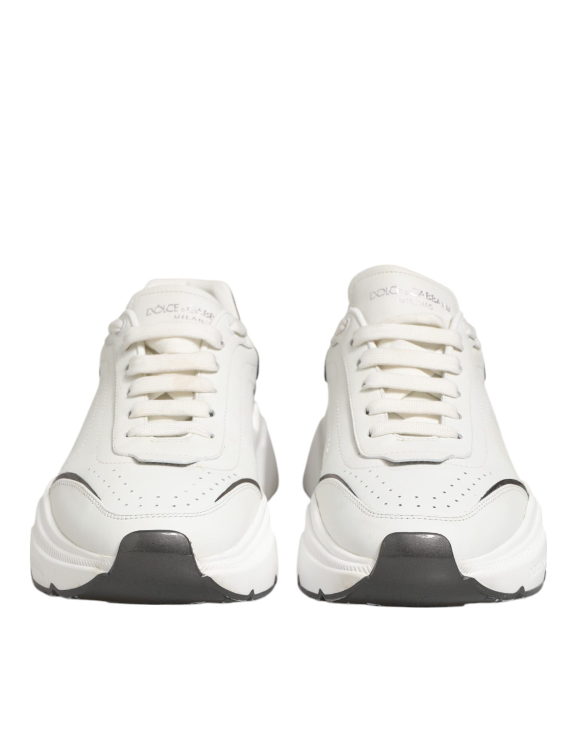 Dolce & Gabbana White Silver DAYMASTER Leather Sneakers Men Shoes