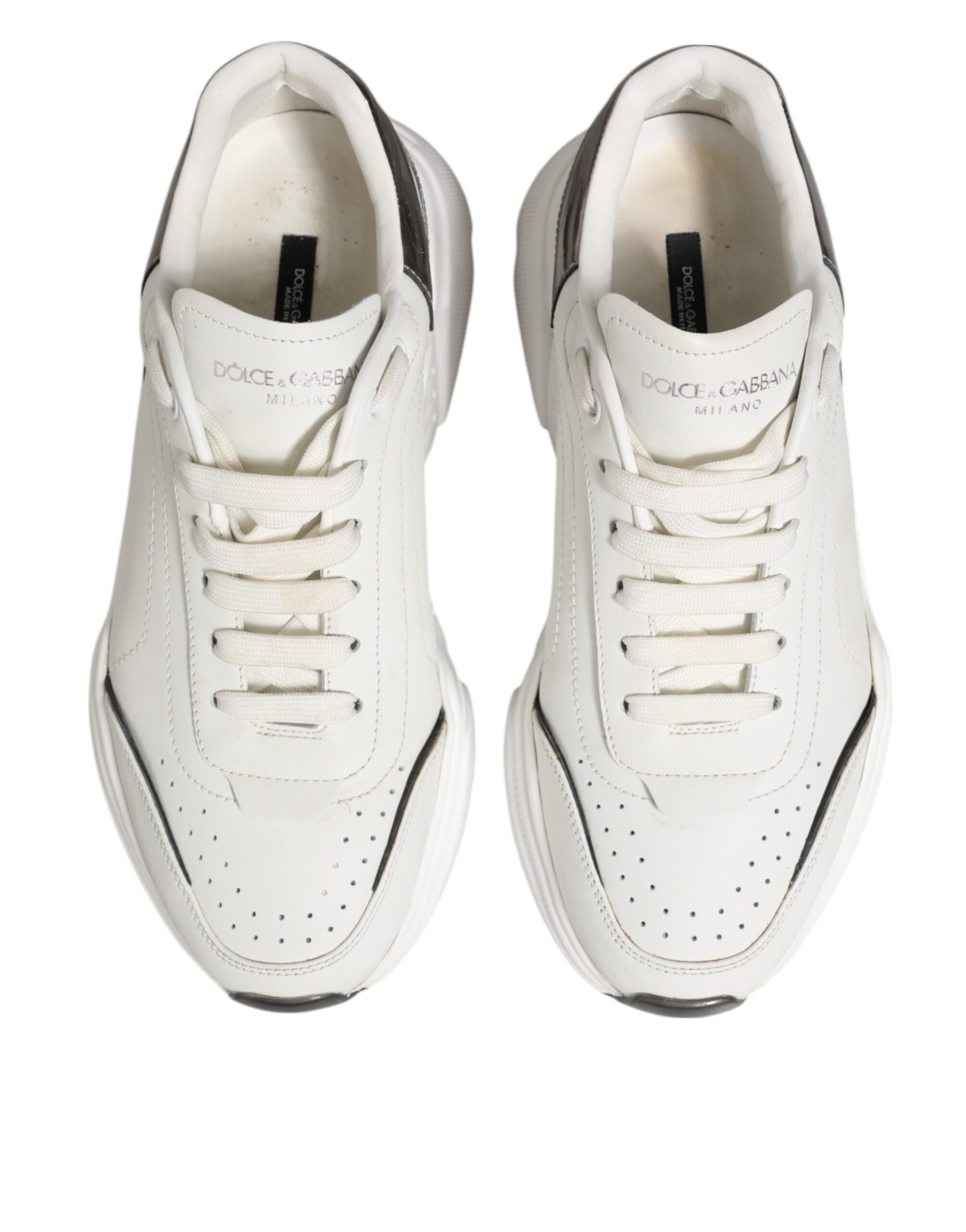 Dolce & Gabbana White Silver DAYMASTER Leather Sneakers Men Shoes