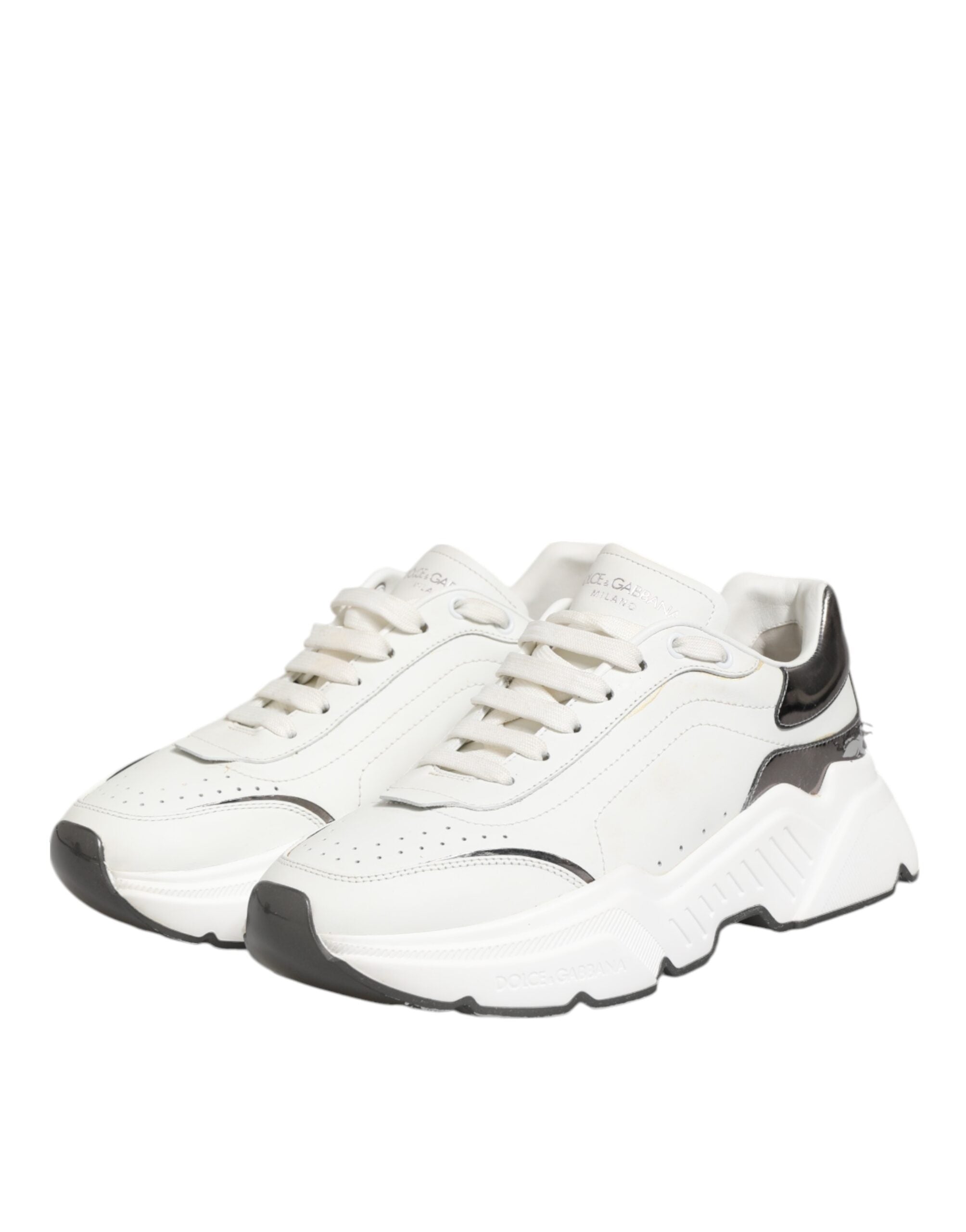 Dolce & Gabbana White Silver DAYMASTER Leather Sneakers Men Shoes