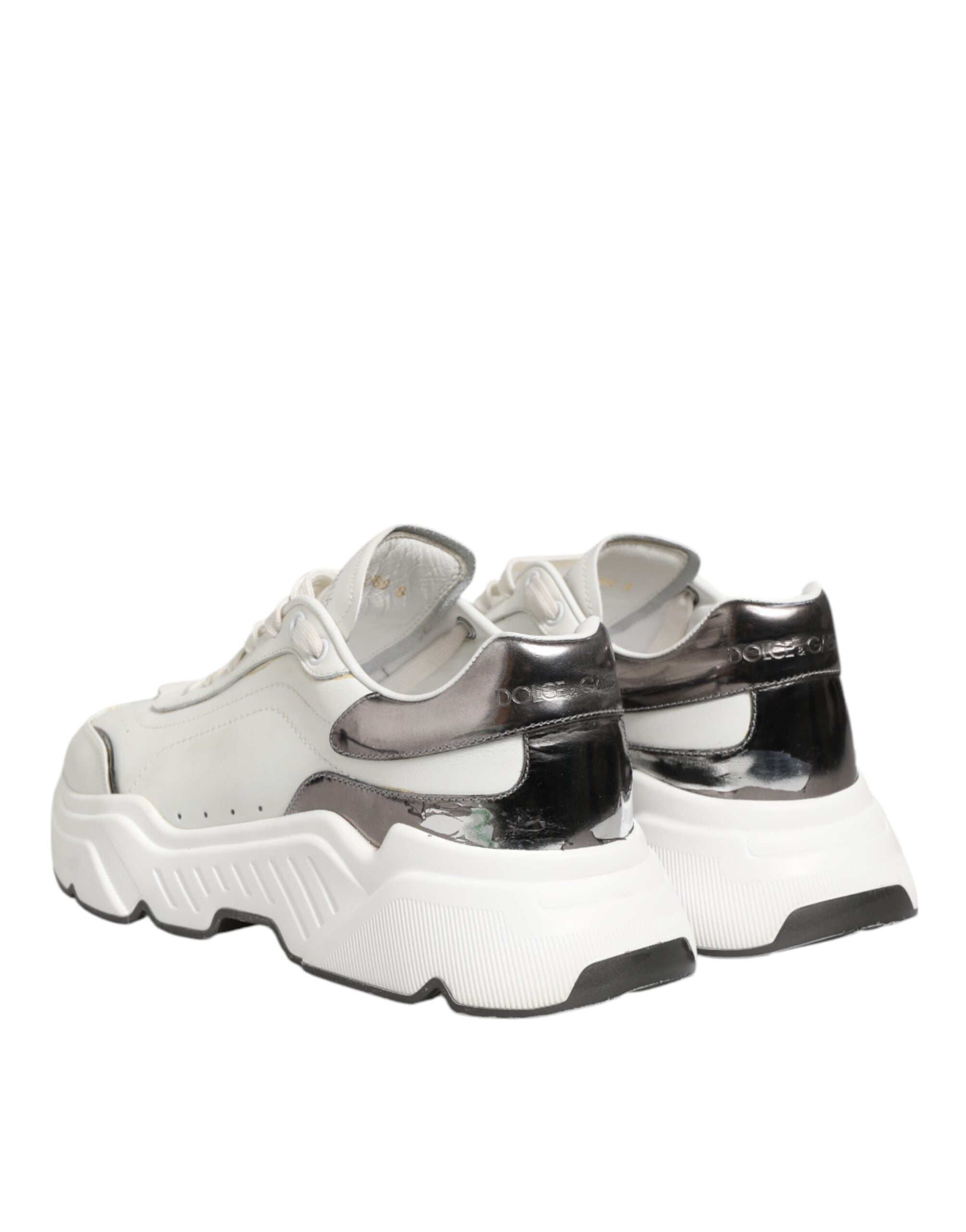 Dolce & Gabbana White Silver DAYMASTER Leather Sneakers Men Shoes