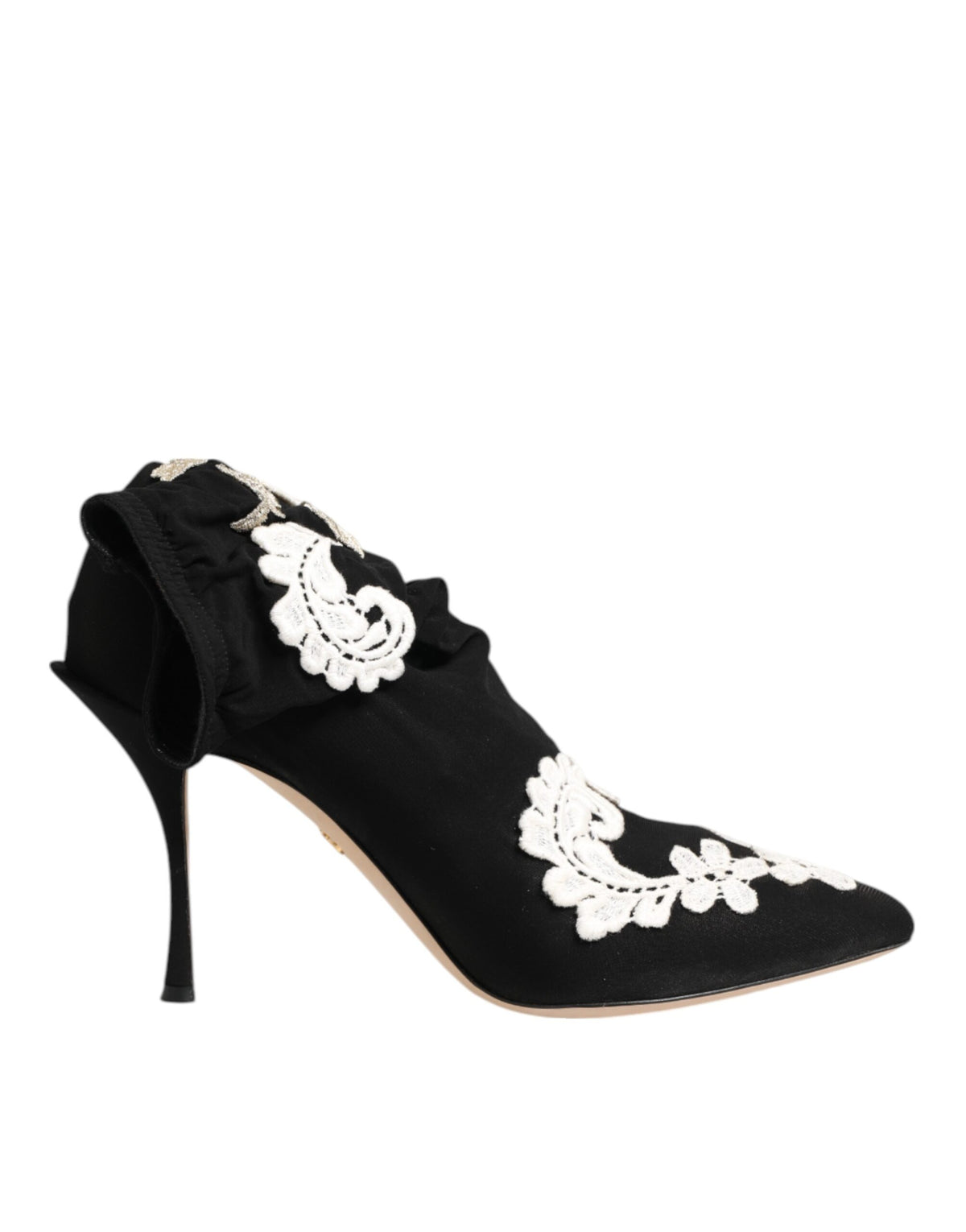 Elevate your style with Dolce & Gabbana's Black White Embroidered Jersey Stiletto Boots, where exquisite craftsmanship meets modern femininity in luxurious Italian design.