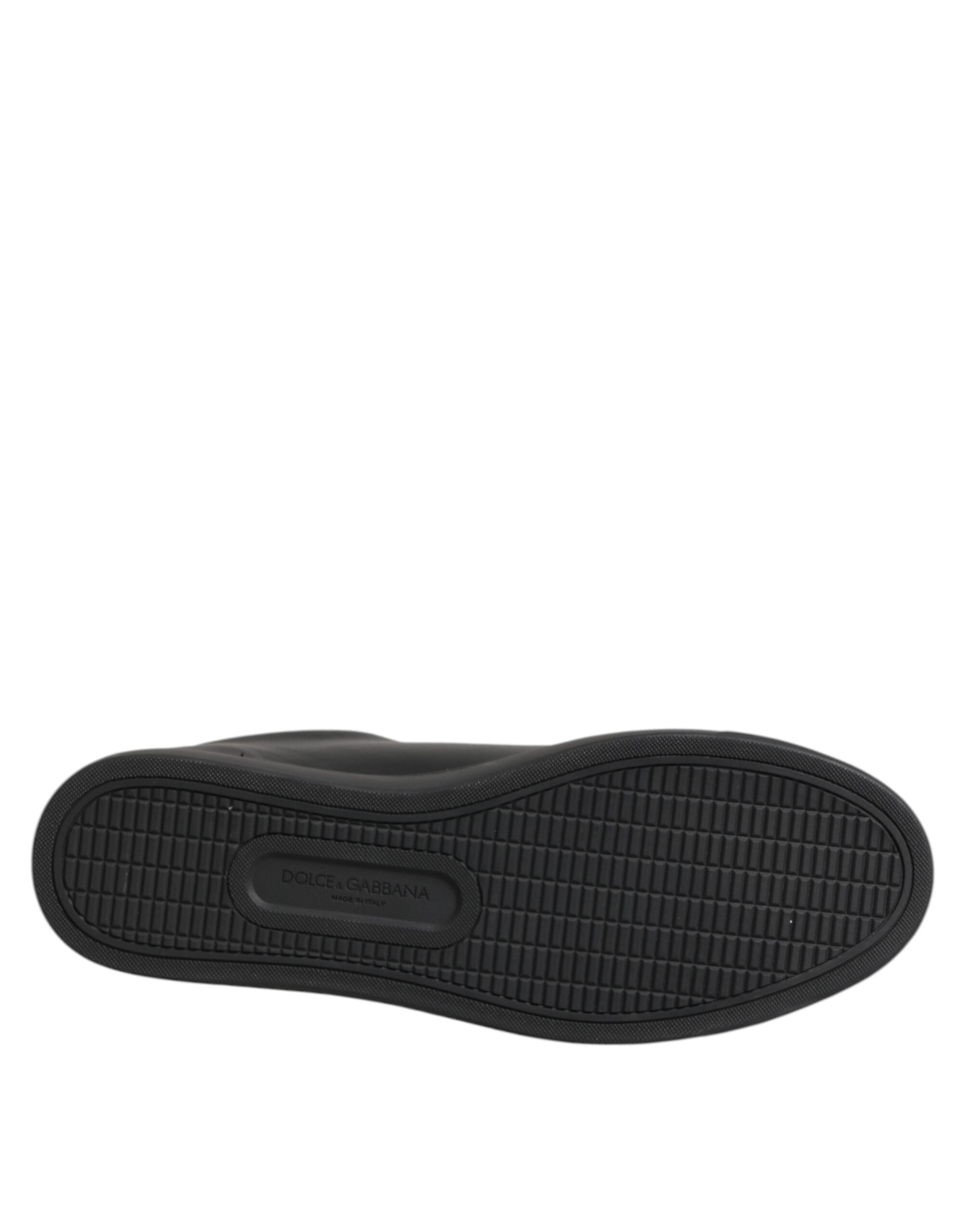 Dolce & Gabbana Black Leather Crystal Heart Low Top Sneakers Shoes