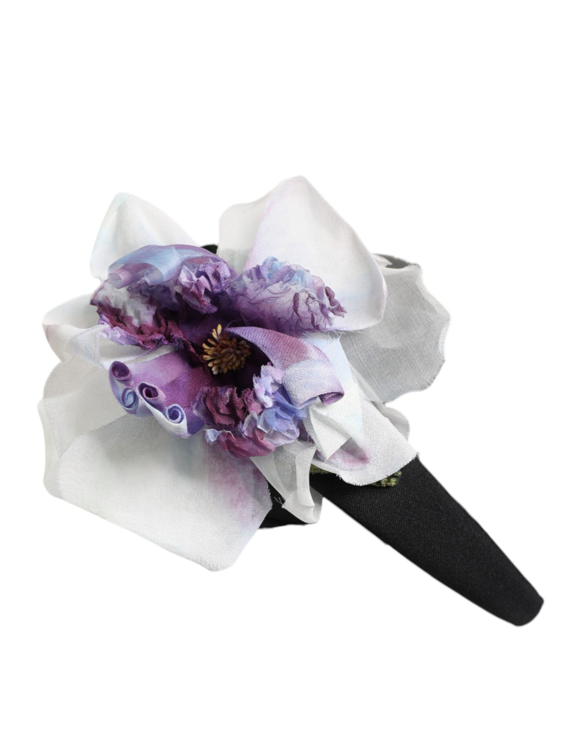 Discover the exquisite Dolce & Gabbana Floral Appliqué Headband, handcrafted in Italy with luxurious silk and velvet, embodying timeless elegance and artisanal mastery.
