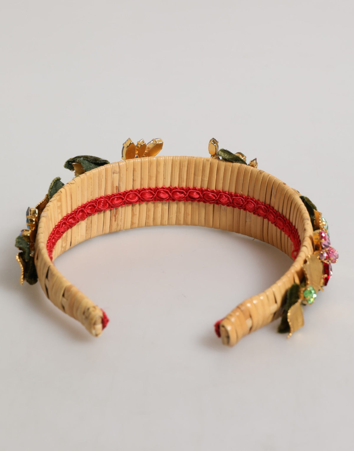 Discover the exquisite Dolce & Gabbana Multicolor Crystal Floral Velvet Crown Headband, a luxurious statement piece that embodies artisanal elegance and timeless allure.