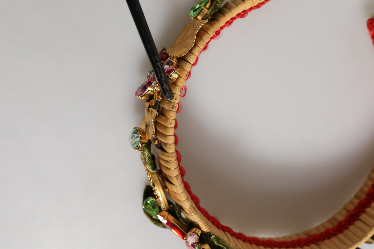 Indulge in the exquisite craftsmanship of the Dolce & Gabbana Multicolor Crystal Floral Velvet Crown Headband, a luxurious statement piece that embodies elegance and artistry.