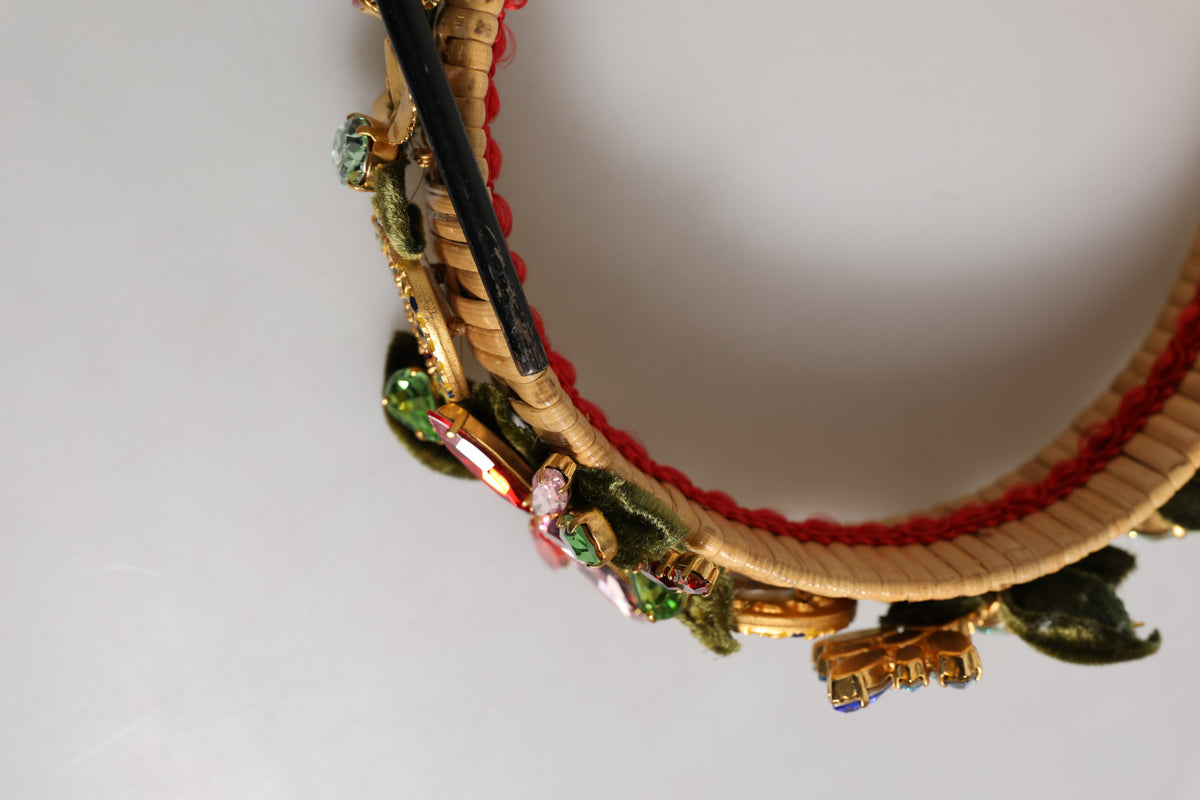 Indulge in the artisanal elegance of the Dolce & Gabbana Multicolor Crystal Floral Velvet Crown Headband, a luxurious statement piece that embodies exquisite craftsmanship and timeless allure.