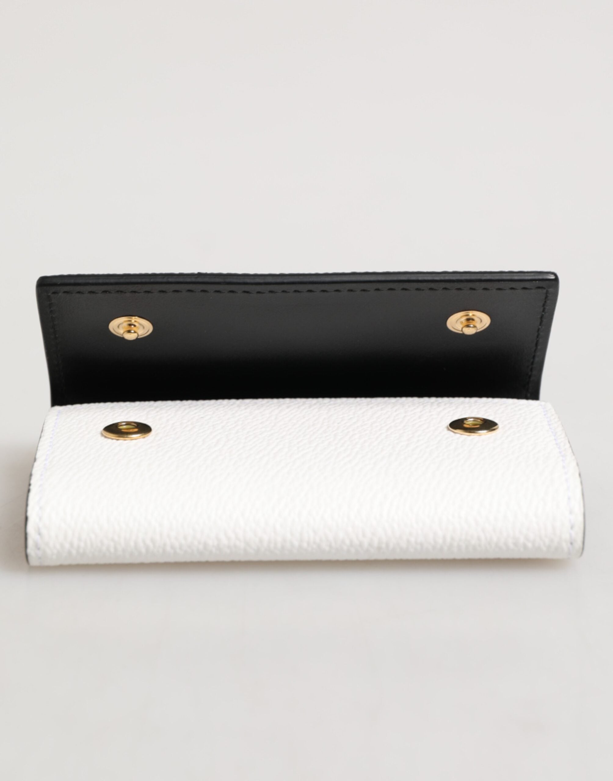 Dolce & Gabbana White Leather Card Case Holder Wallet Gold Logo Plate Key Holder