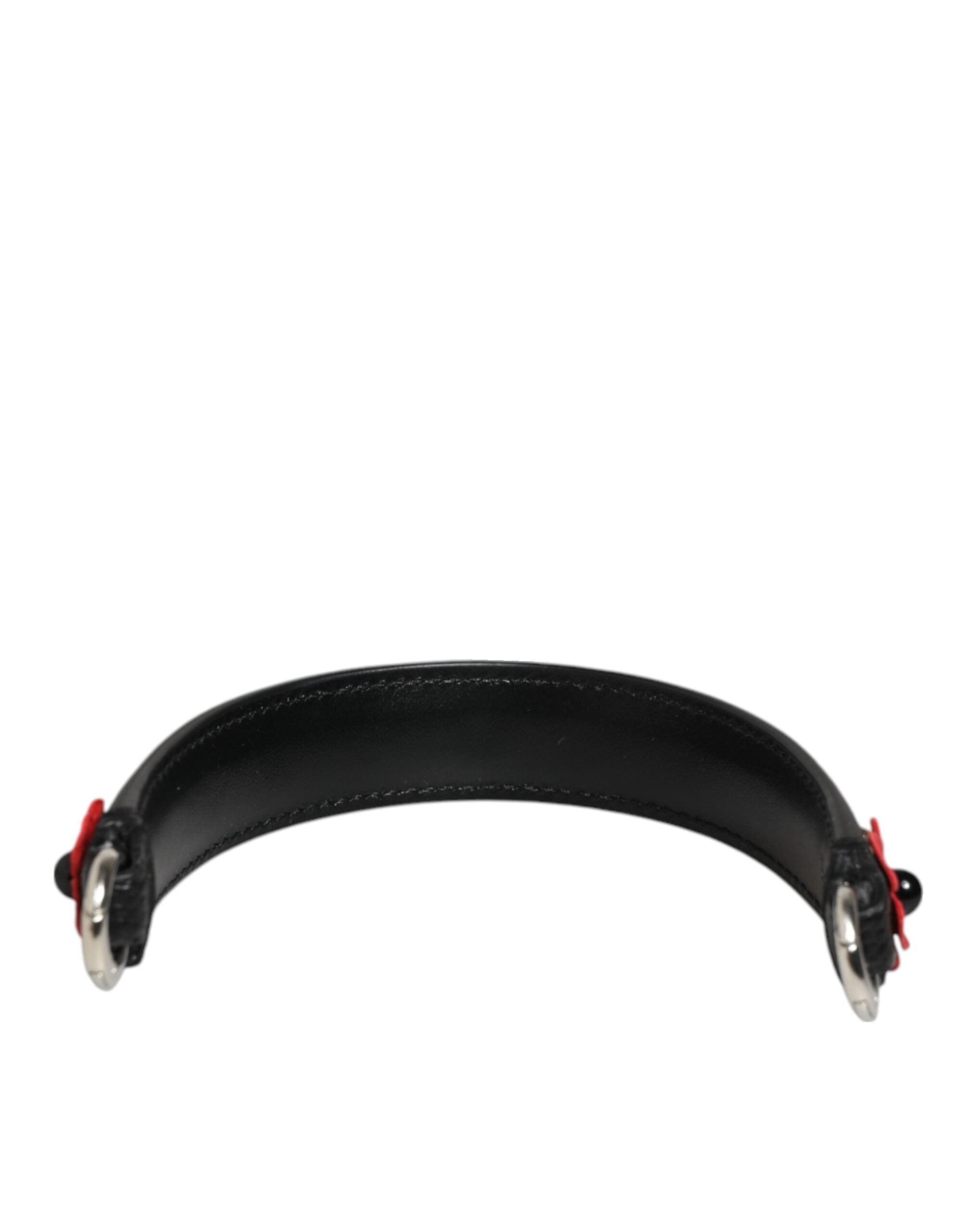 Dolce & Gabbana Black Embellished Leather Bag Handle Women Shoulder Strap