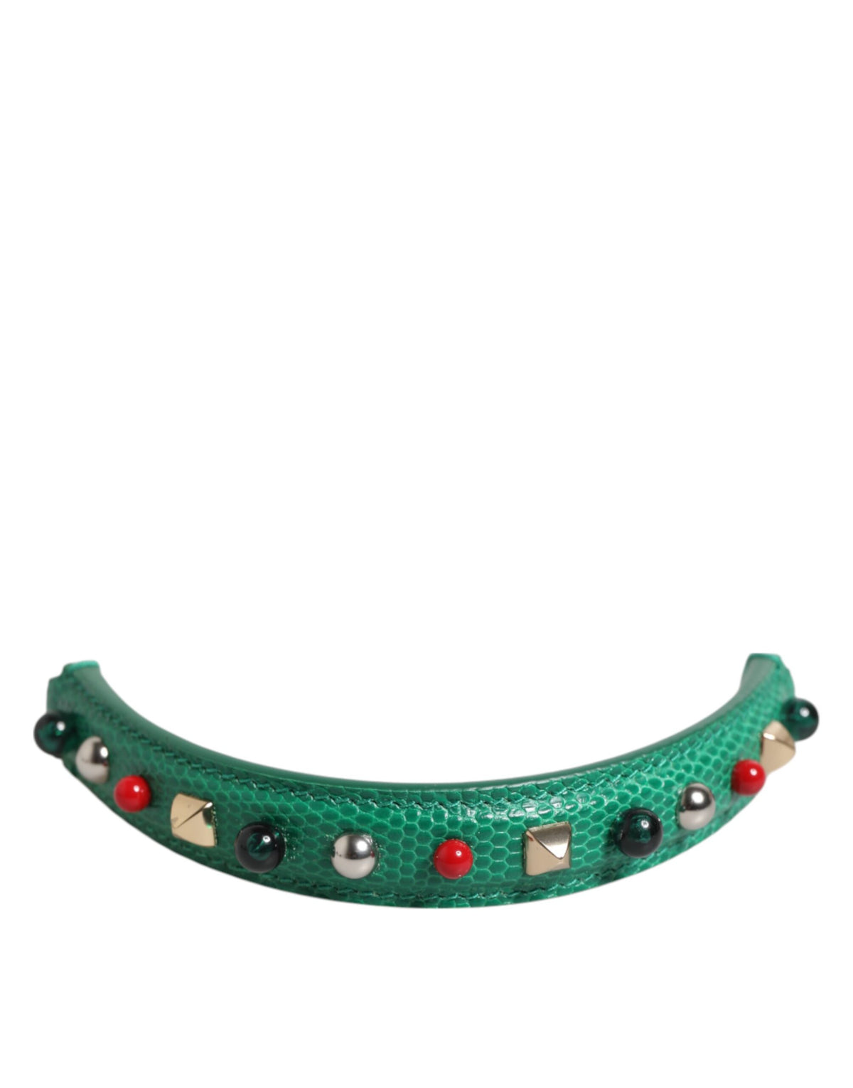 Elevate your style with the Dolce & Gabbana Green Embellished Leather Shoulder Strap, a luxurious accessory crafted from exquisite calf leather, embodying sophistication and timeless elegance.