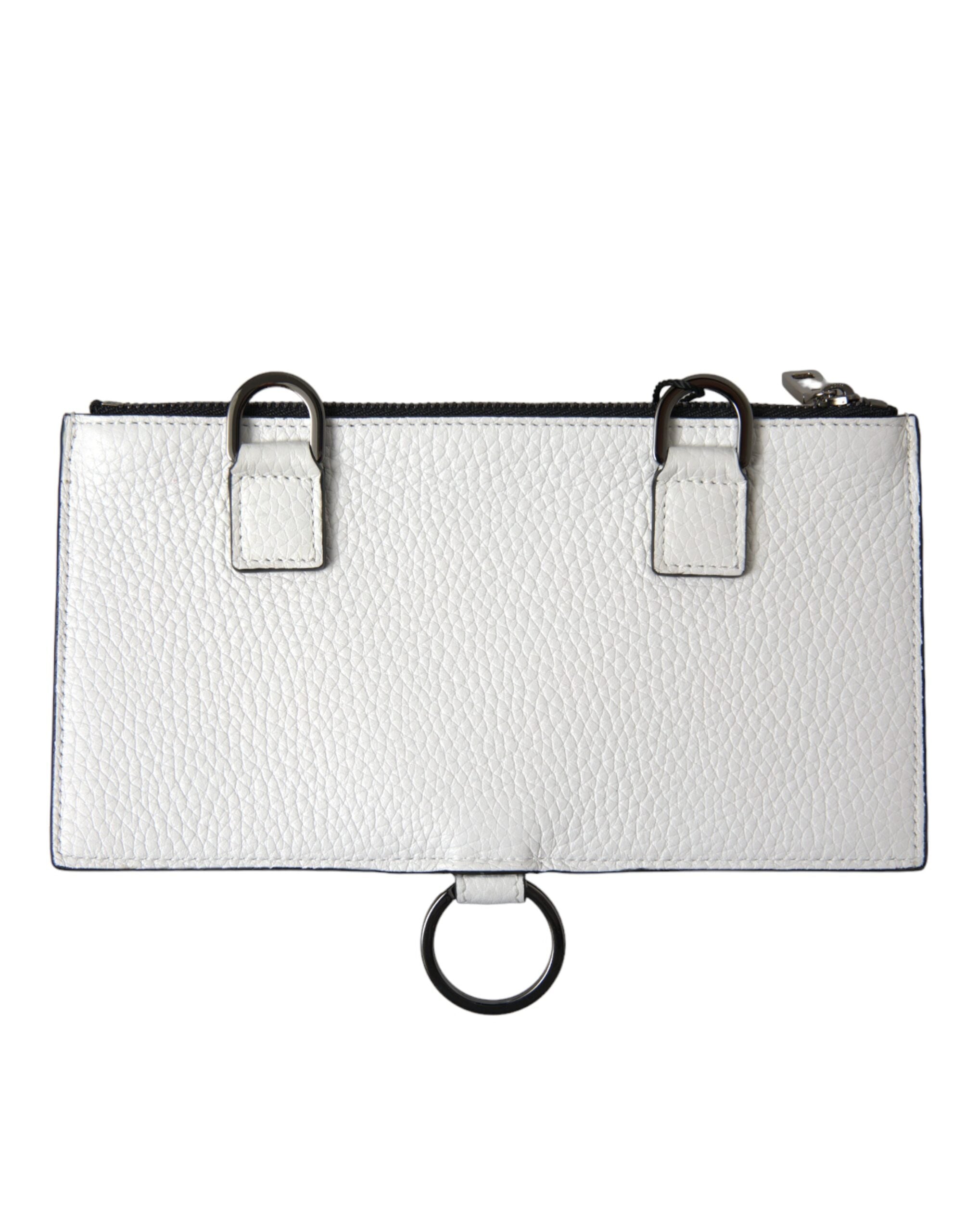 Dolce & Gabbana White Calfskin Leather Large Crossbody Card Holder Wallet