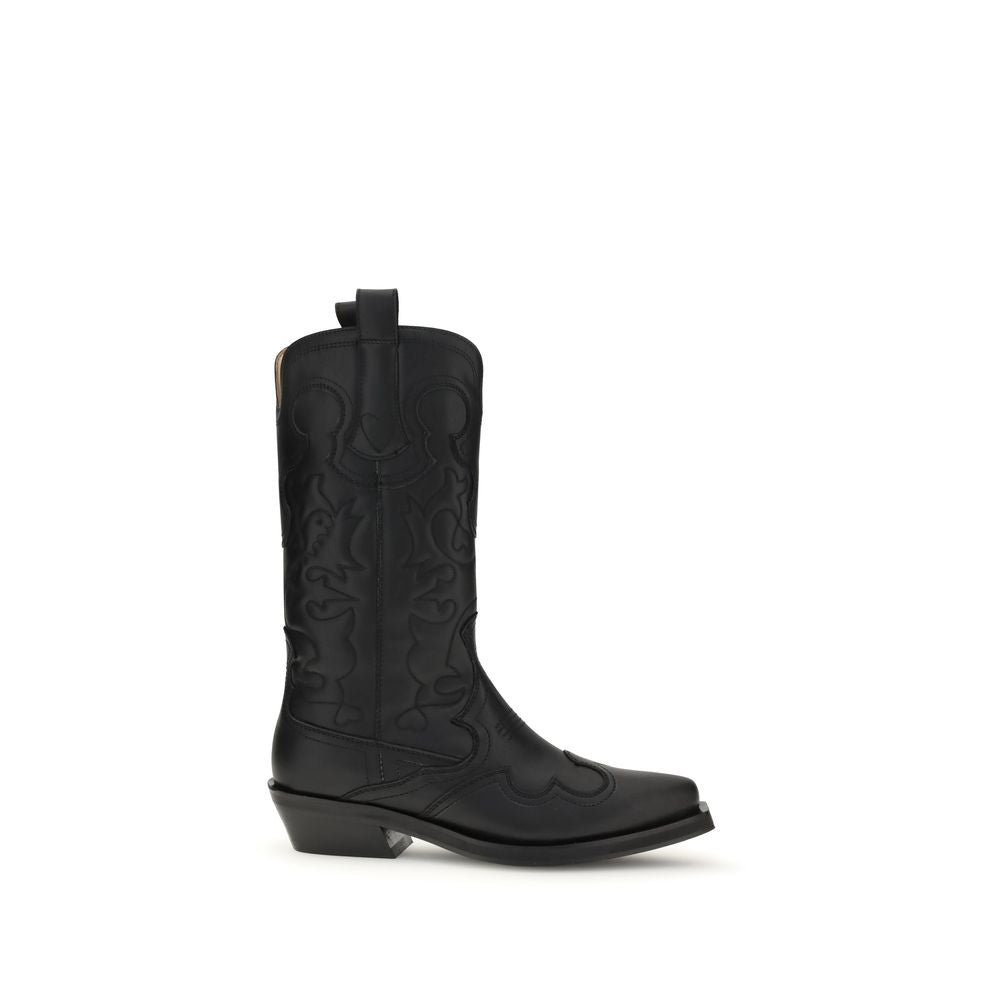 Ganni Black Recycled Leather Lace-Up Boots for Luxe Elegance