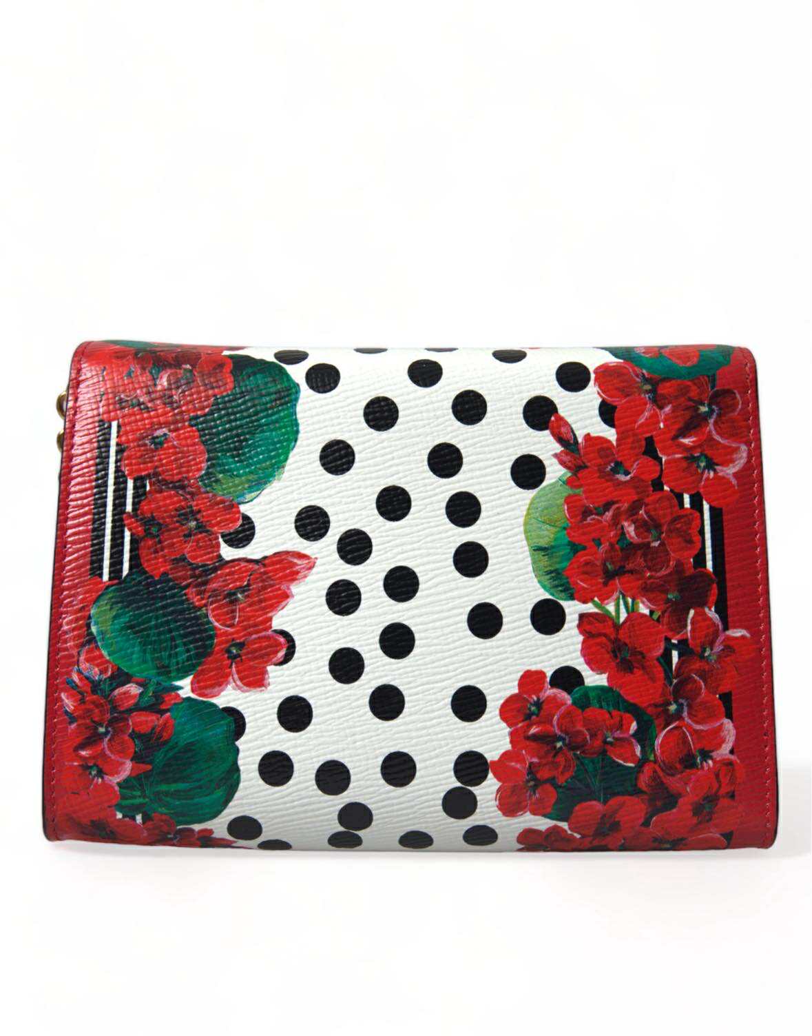 Dolce & Gabbana Red Floral Polka Dot Print Leather Chain DG Logo Shoulder Bag