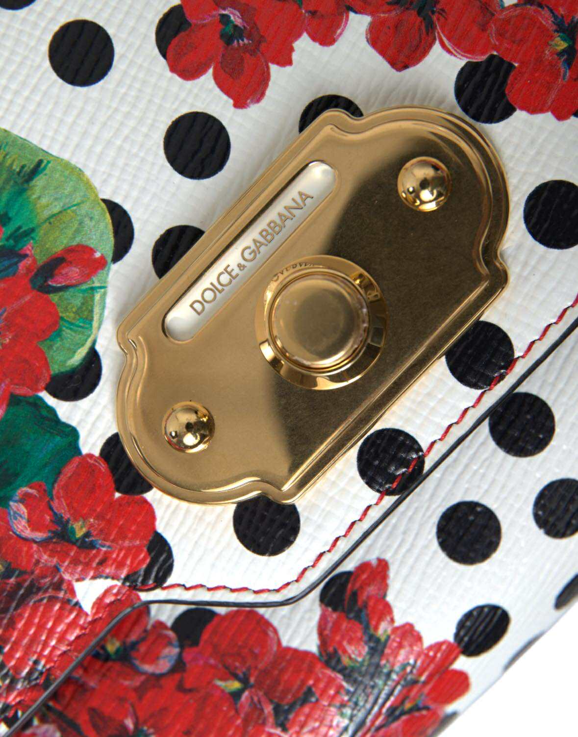 Dolce & Gabbana Red Floral Polka Dot Print Leather Chain DG Logo Shoulder Bag