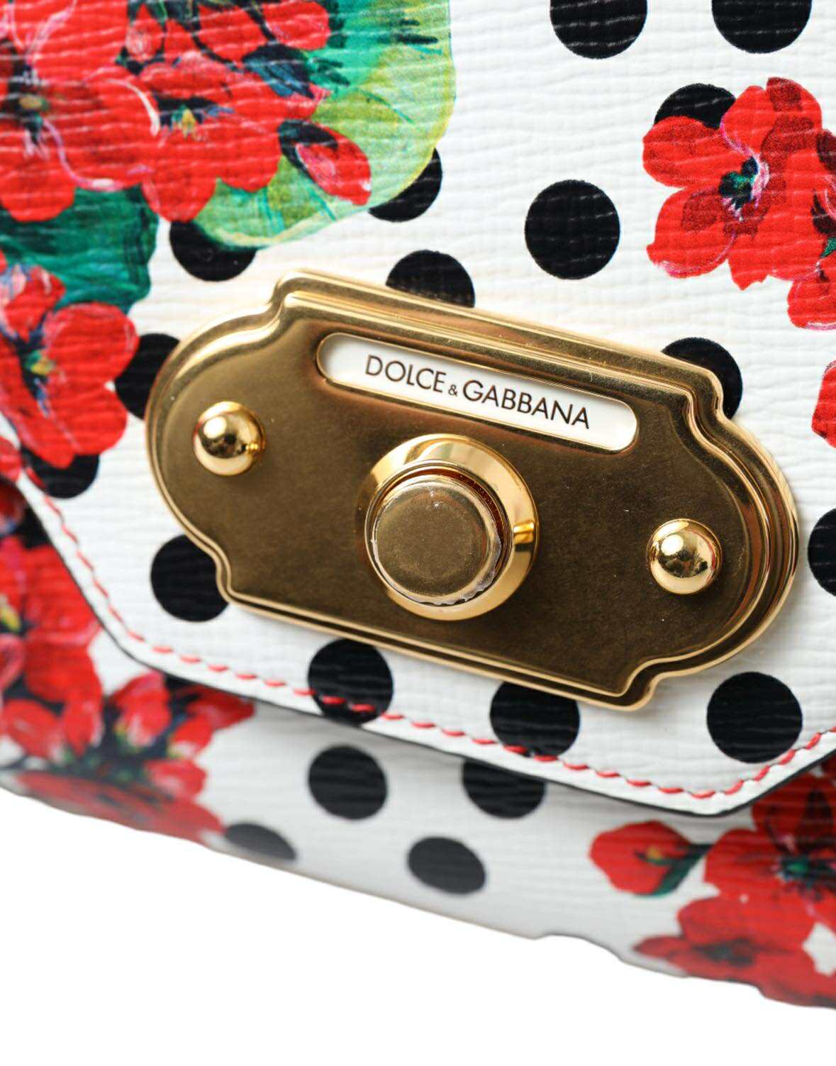 Dolce & Gabbana Red Floral Polka Dot Print Leather Chain DG Logo Shoulder Bag