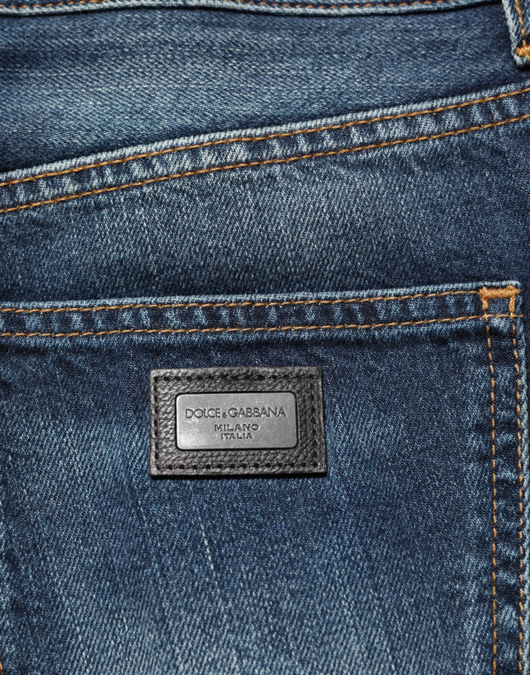 Dolce & Gabbana Dark Blue Washed Cotton Skinny Men Denim Jeans