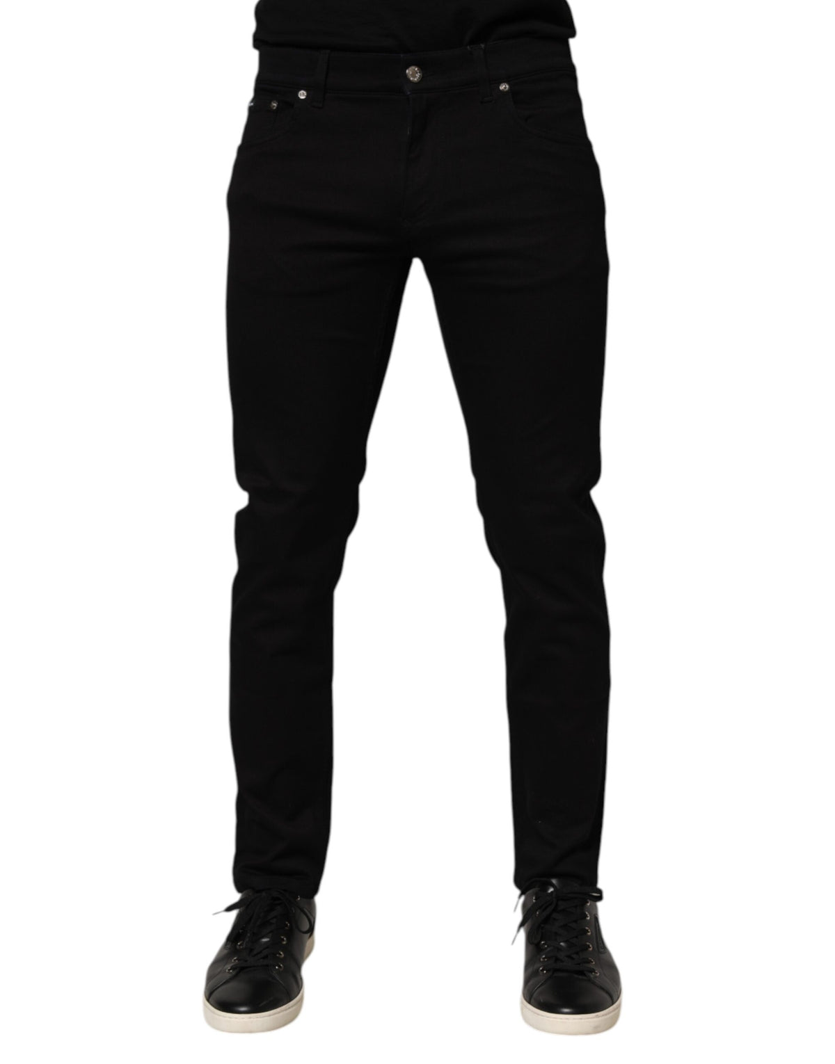 Dolce & Gabbana Black Cotton Blend Skinny Trousers, Luxurious Couture