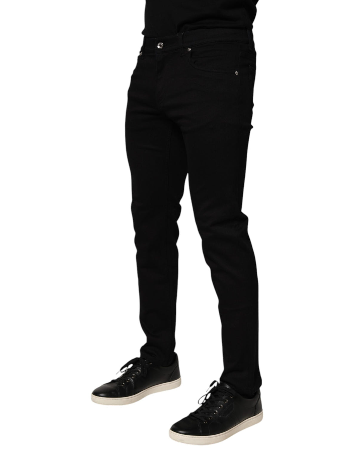 Dolce & Gabbana Black Cotton Blend Skinny Trousers - Luxury Couture