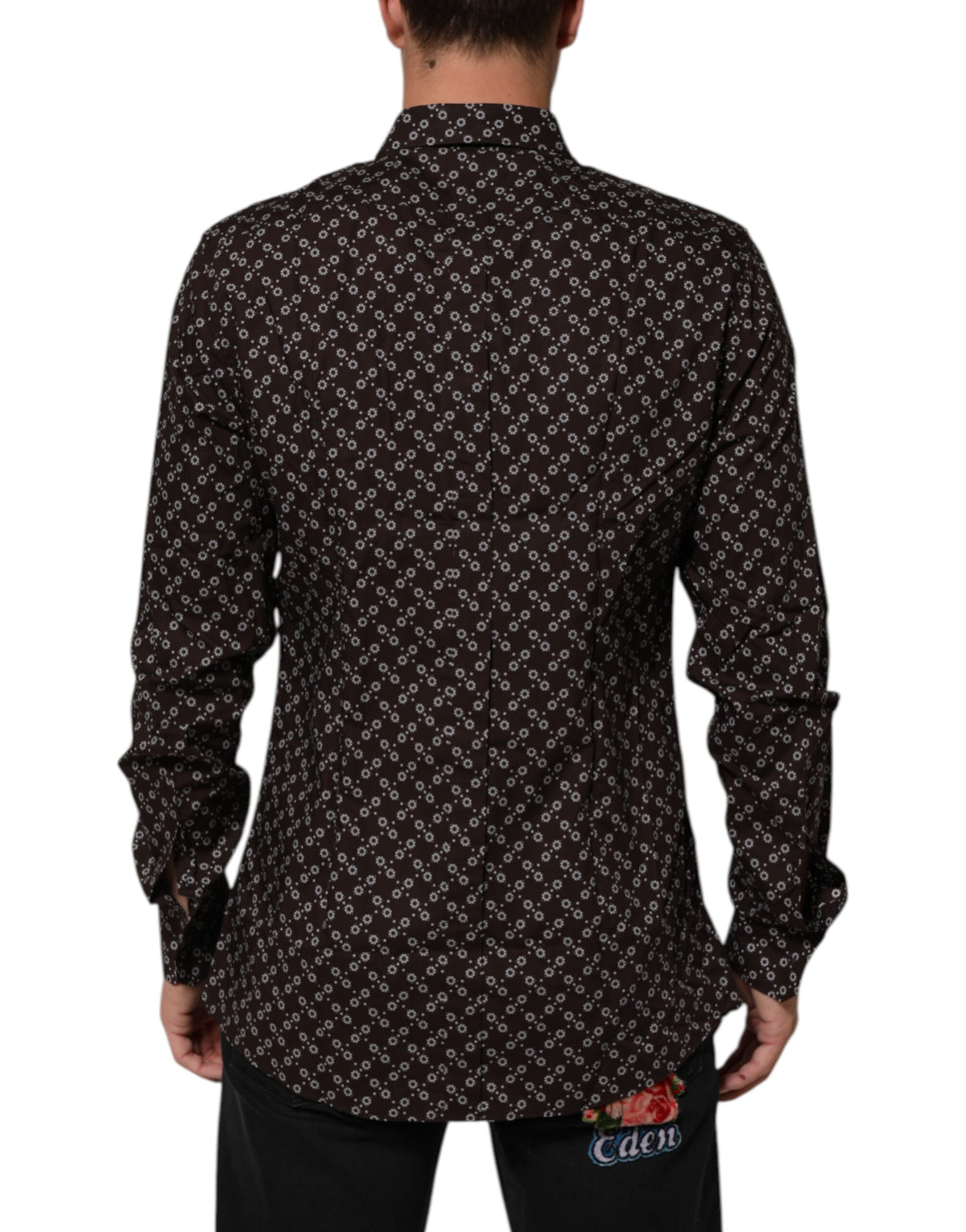 Dolce & Gabbana BrownFloral Collared GOLD Formal Dress Shirt
