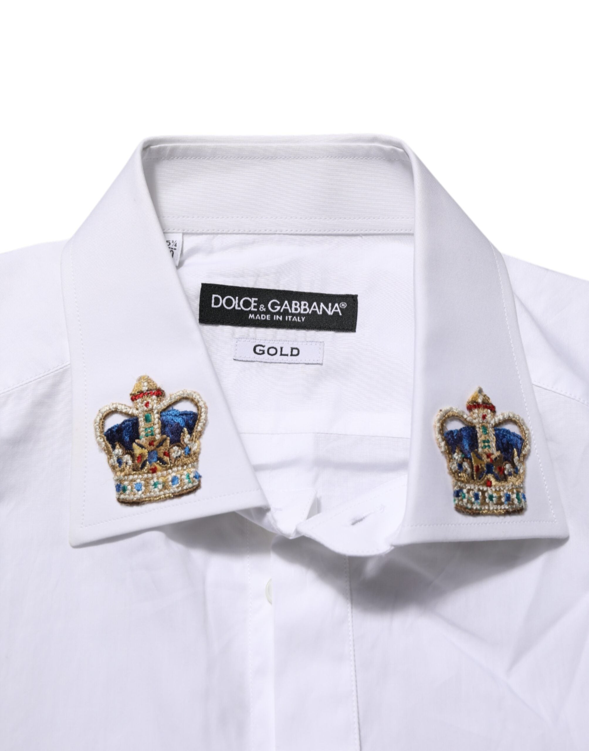 Dolce & Gabbana White Crown Collared GOLD Formal Dress Shirt