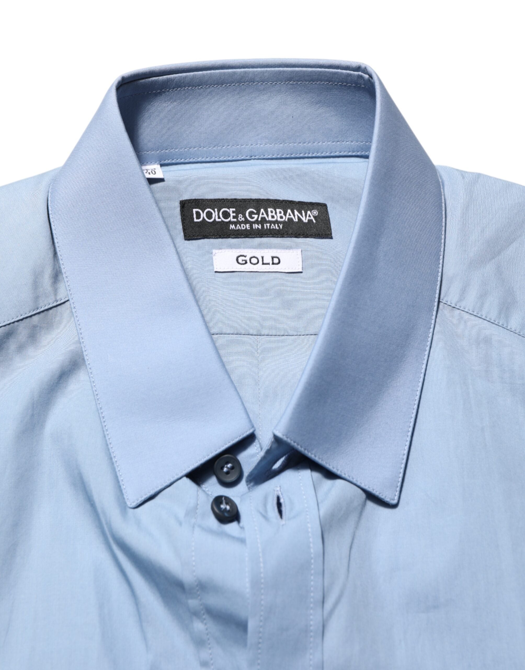 Dolce & Gabbana Blue Cotton Collared GOLD Formal Dress Shirt
