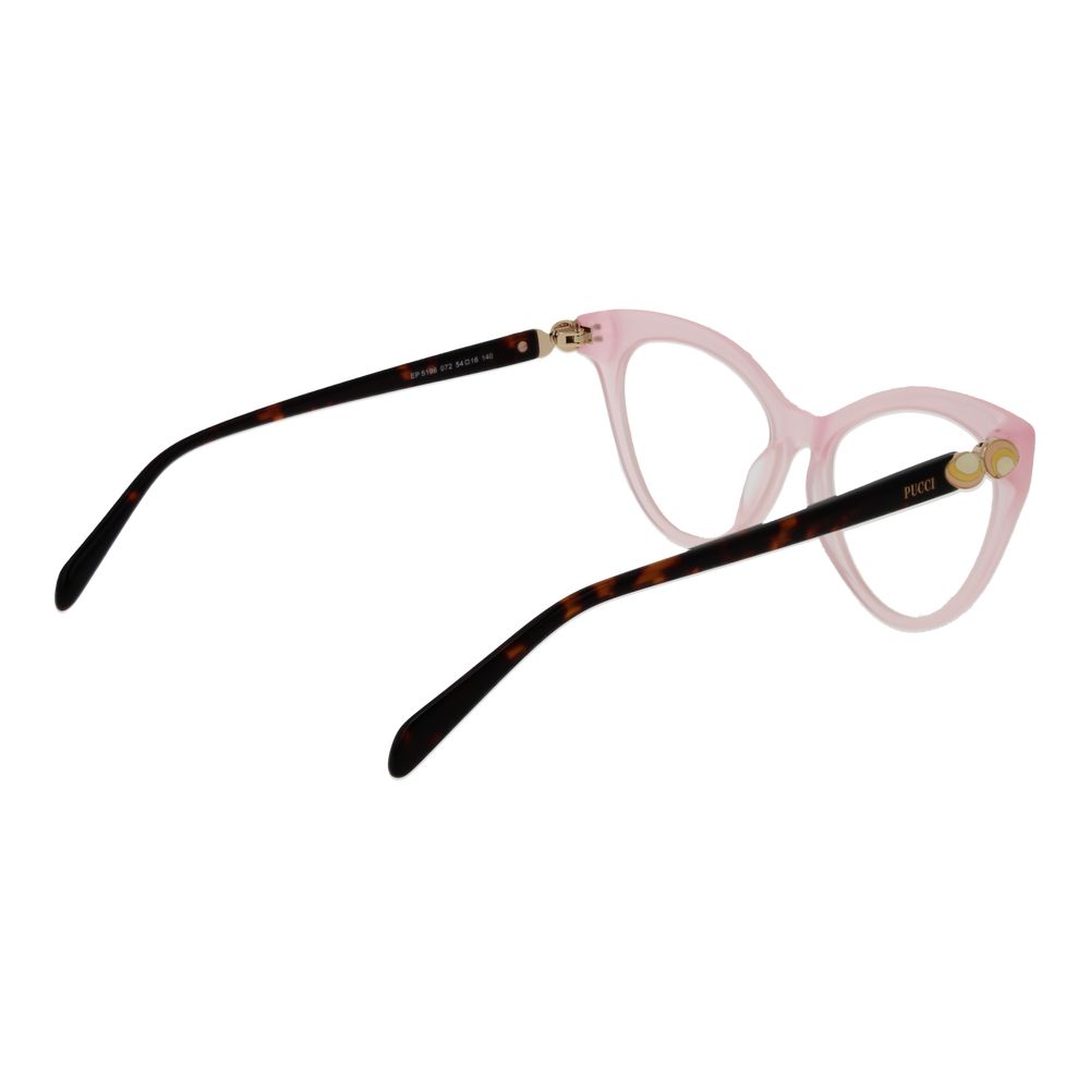 Elevate your style with Emilio Pucci Pink Plastic Glasses, a luxurious cat-eye frame that embodies timeless elegance and sophisticated allure for the discerning individual.