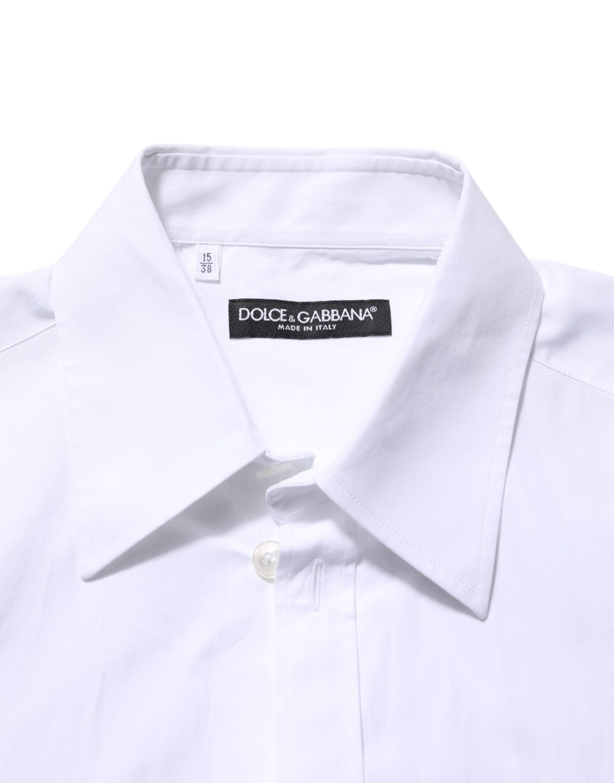 Dolce & Gabbana White Logo Plaque Collared Formal Dress Shirt