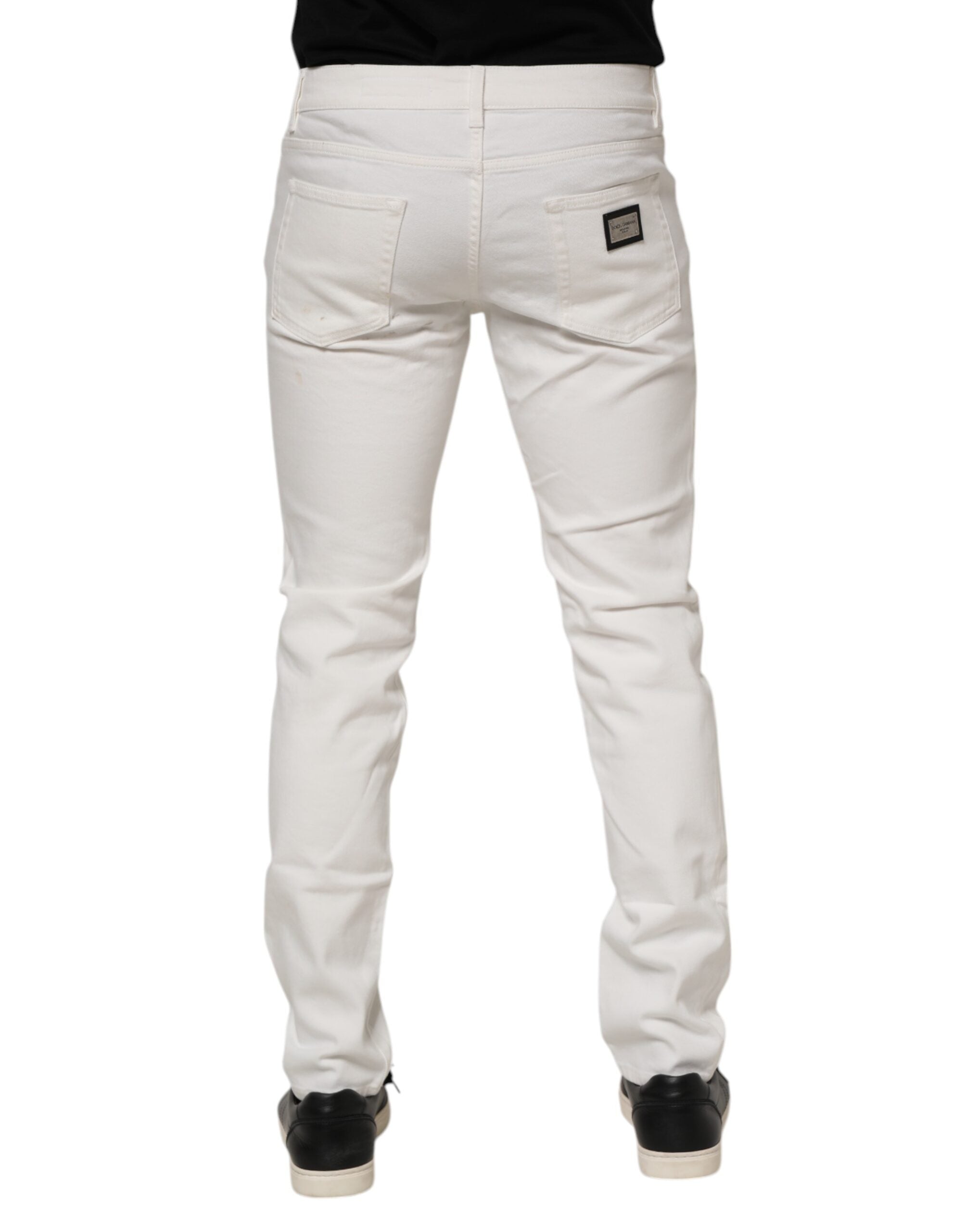 Dolce & Gabbana Off White Cotton Stretch Slim Fit Denim Jeans
