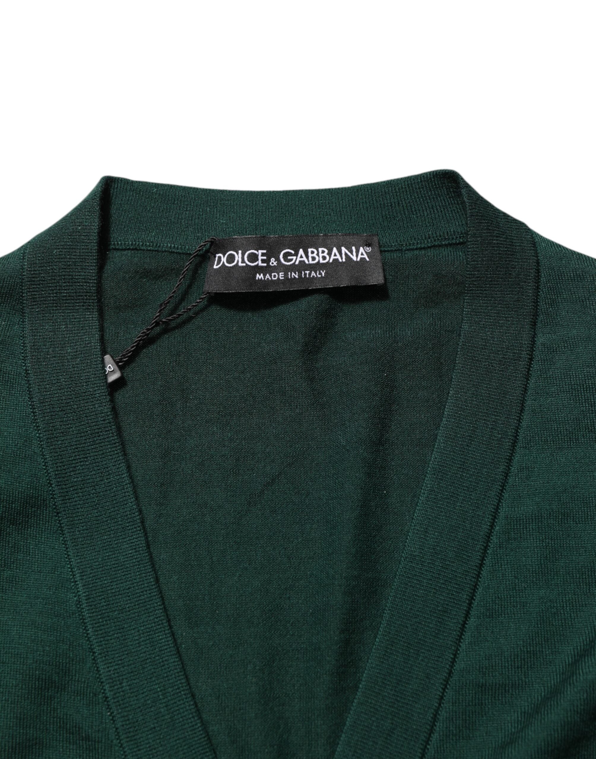 Dolce & Gabbana Dark Green Button Down Men Cardigan Sweater