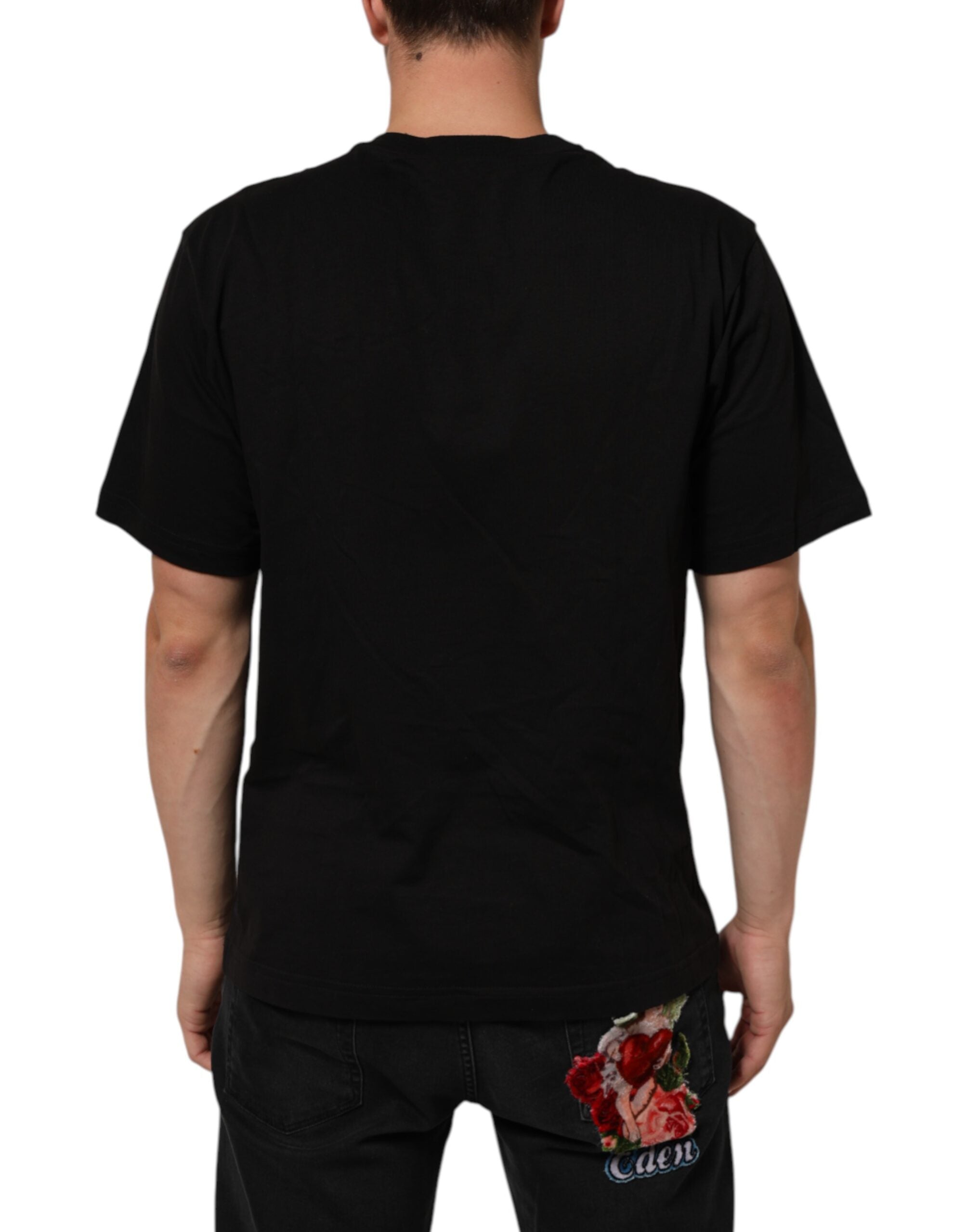 Dolce & Gabbana Black Logo Print Cotton Crew Neck T-shirt