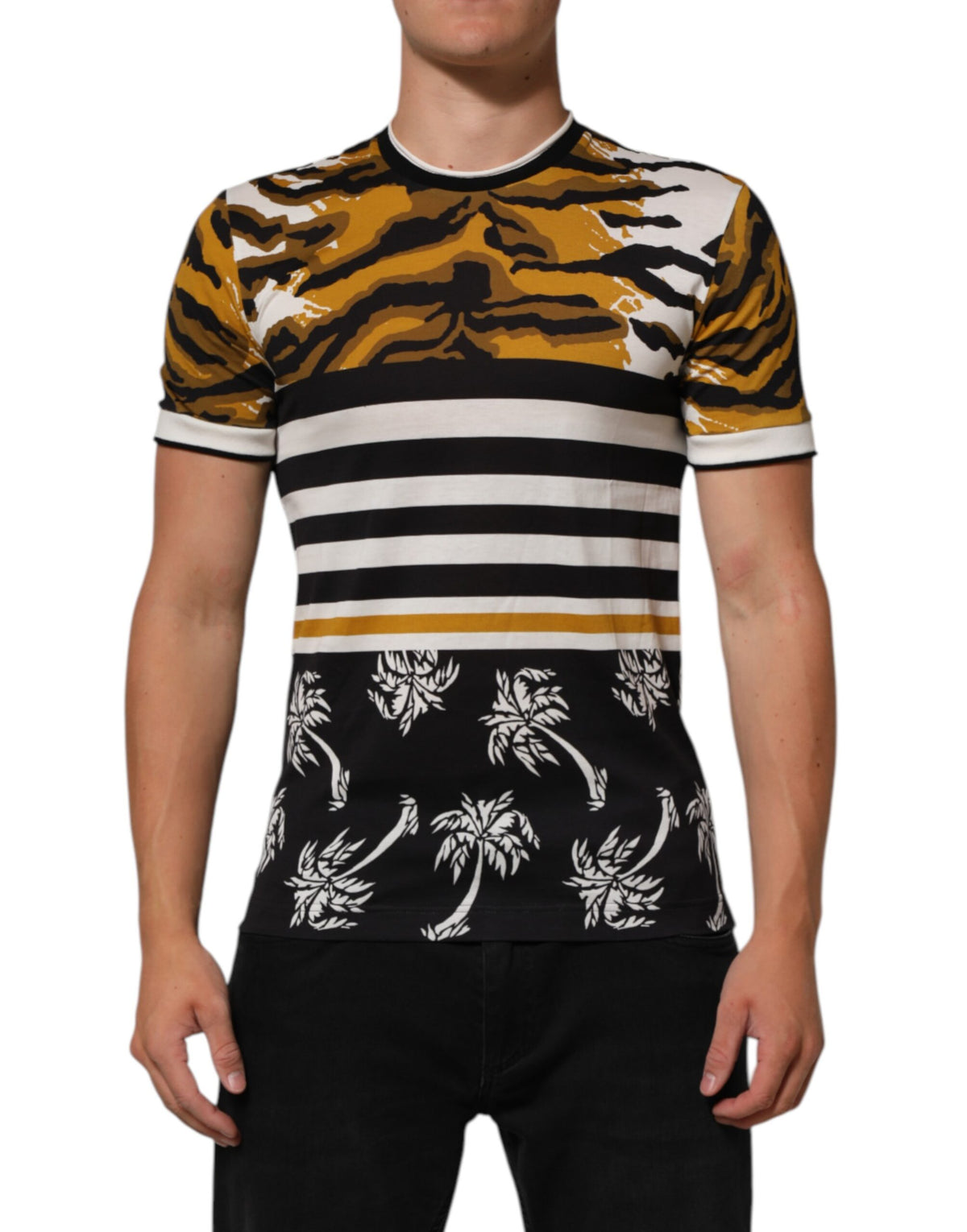 Dolce & Gabbana Multicolor Leopard Palm Leaf T-shirt Luxury Fashion