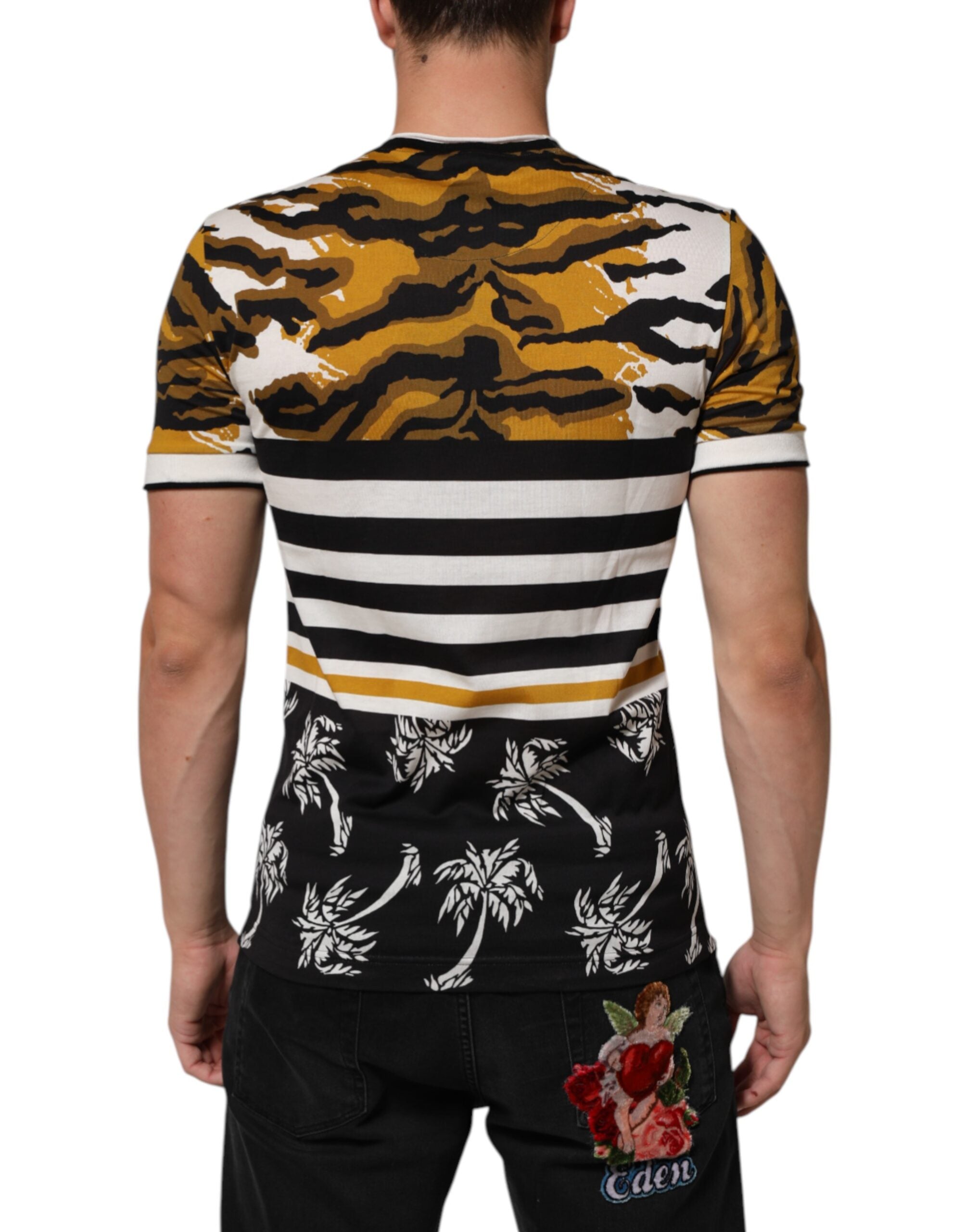 Dolce & Gabbana Multicolor Leopard Palm Leaf Men Crew Neck T-shirt