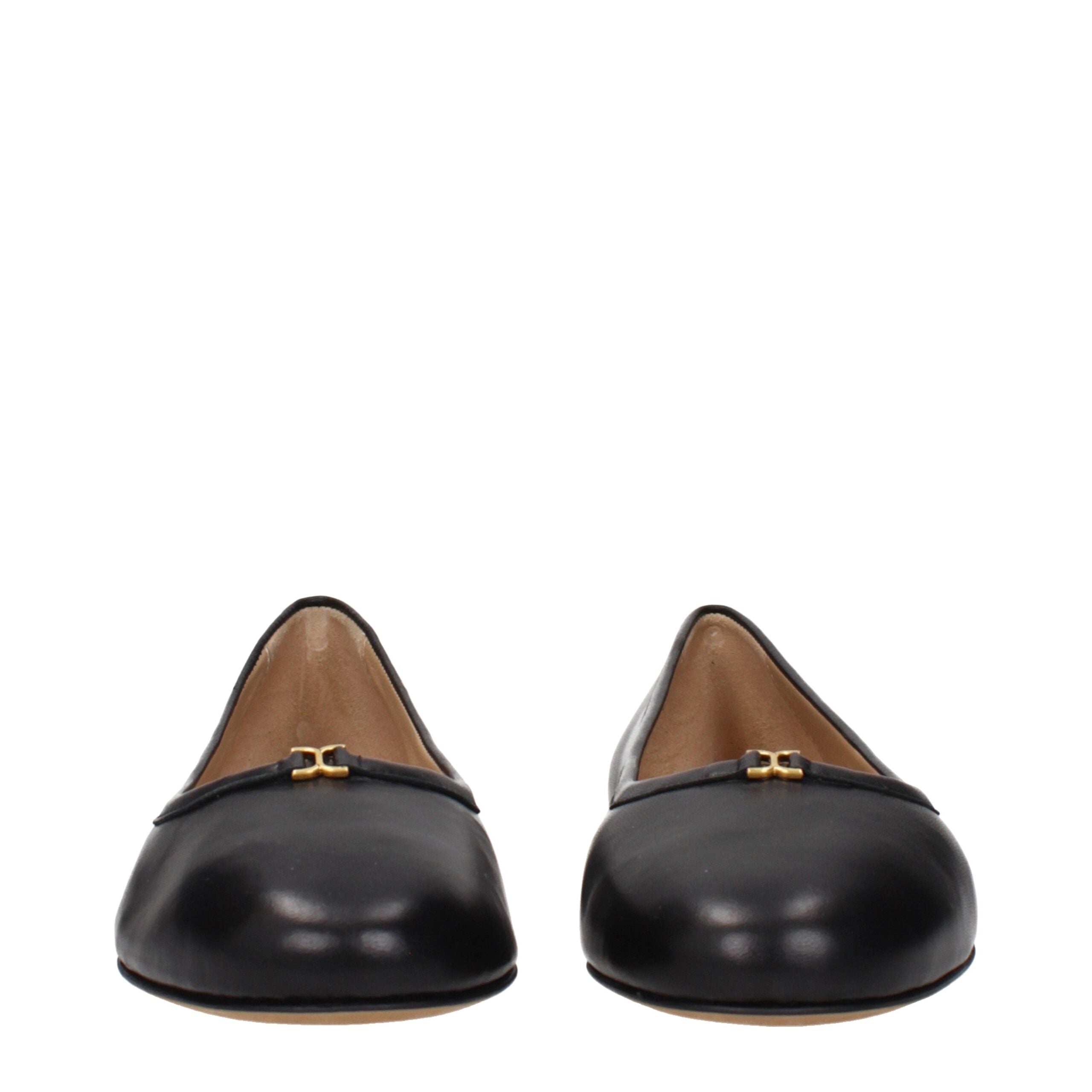 Chloé Black Leather Ballet Flats – Designer Artisanal Elegance